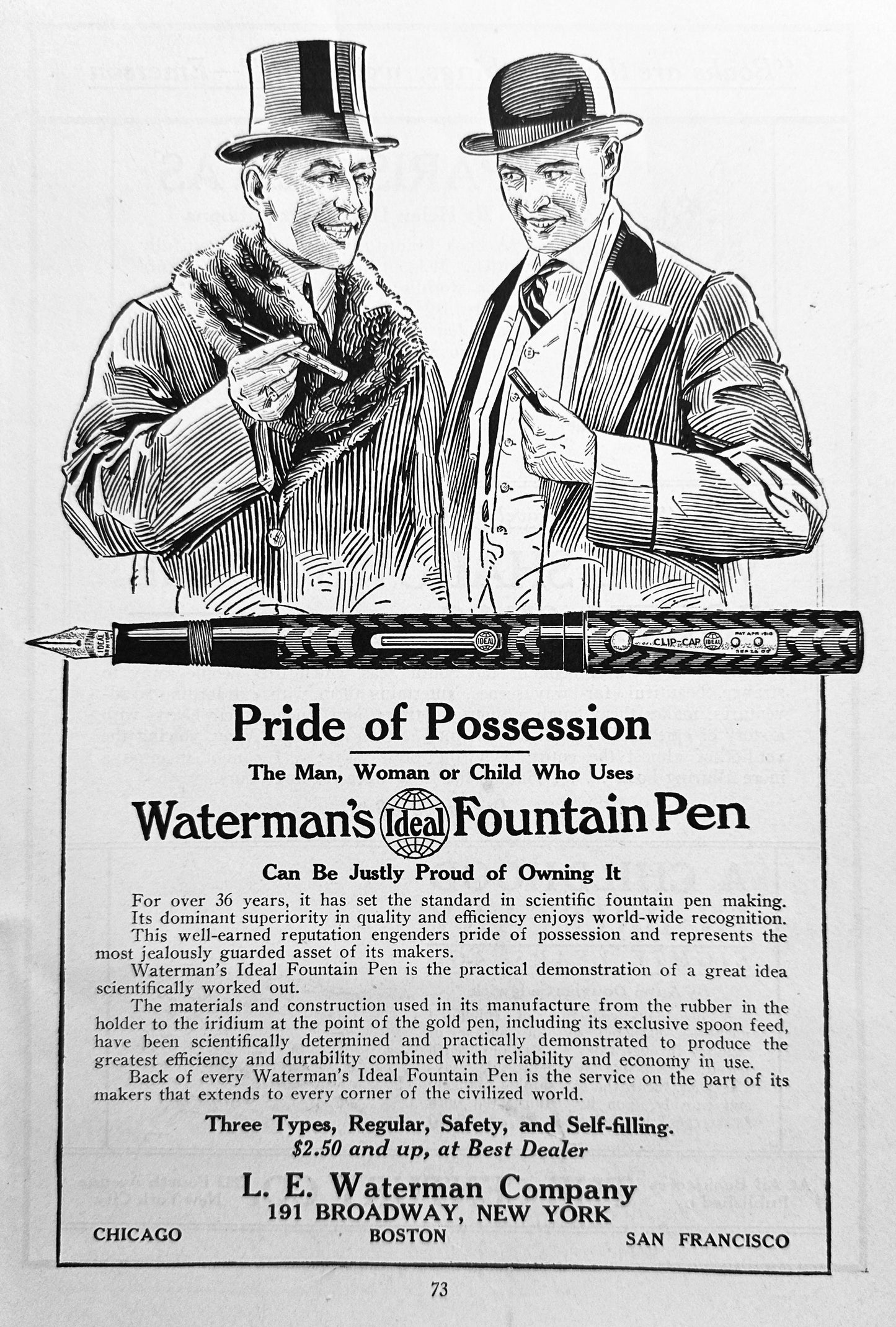 1920 Waterman's Fountain Pen - Pride of Possession Vintage Ad #N1236