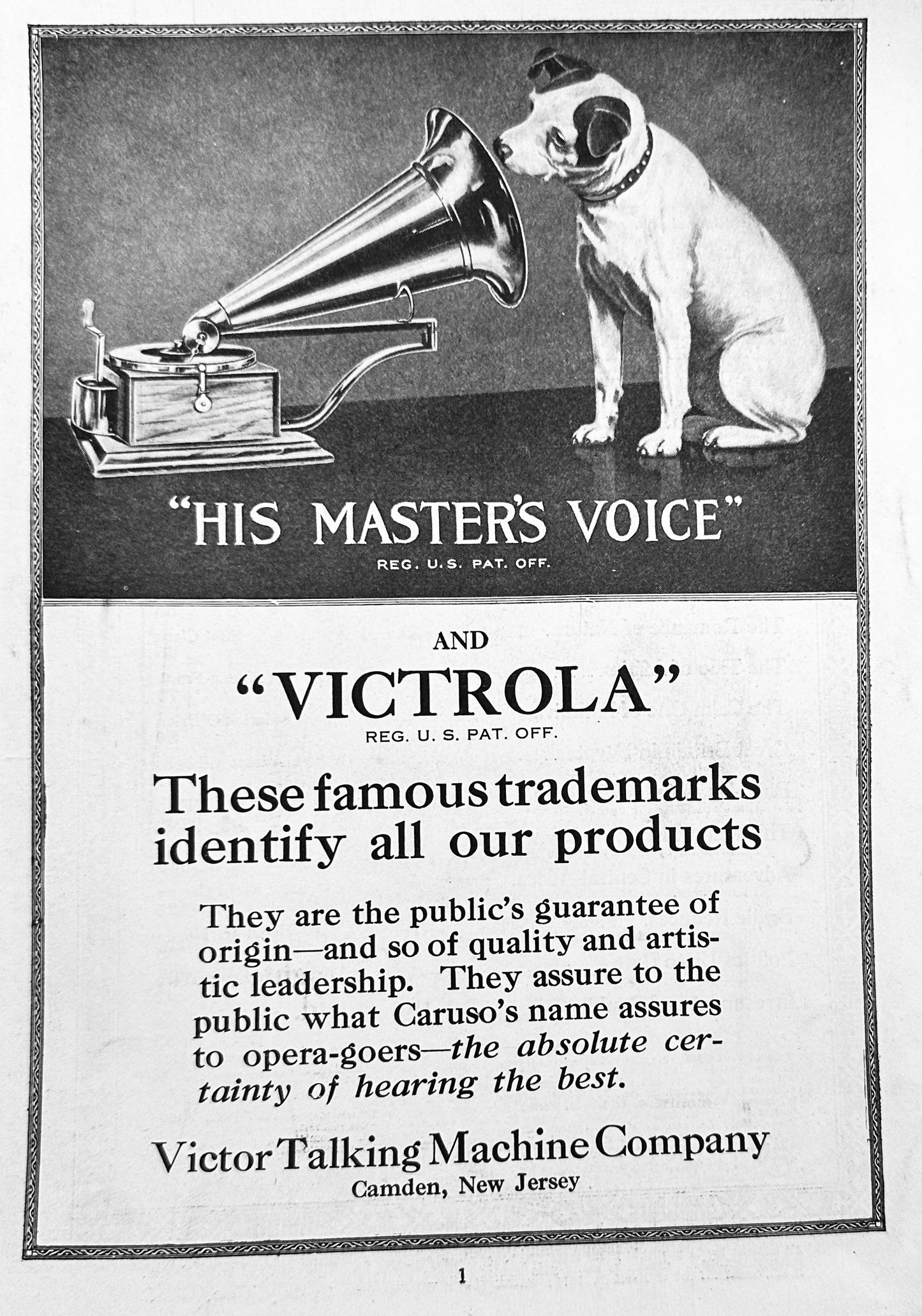 1920 His Master's Voice & Victrola Famous Trademarks Ad #N1224