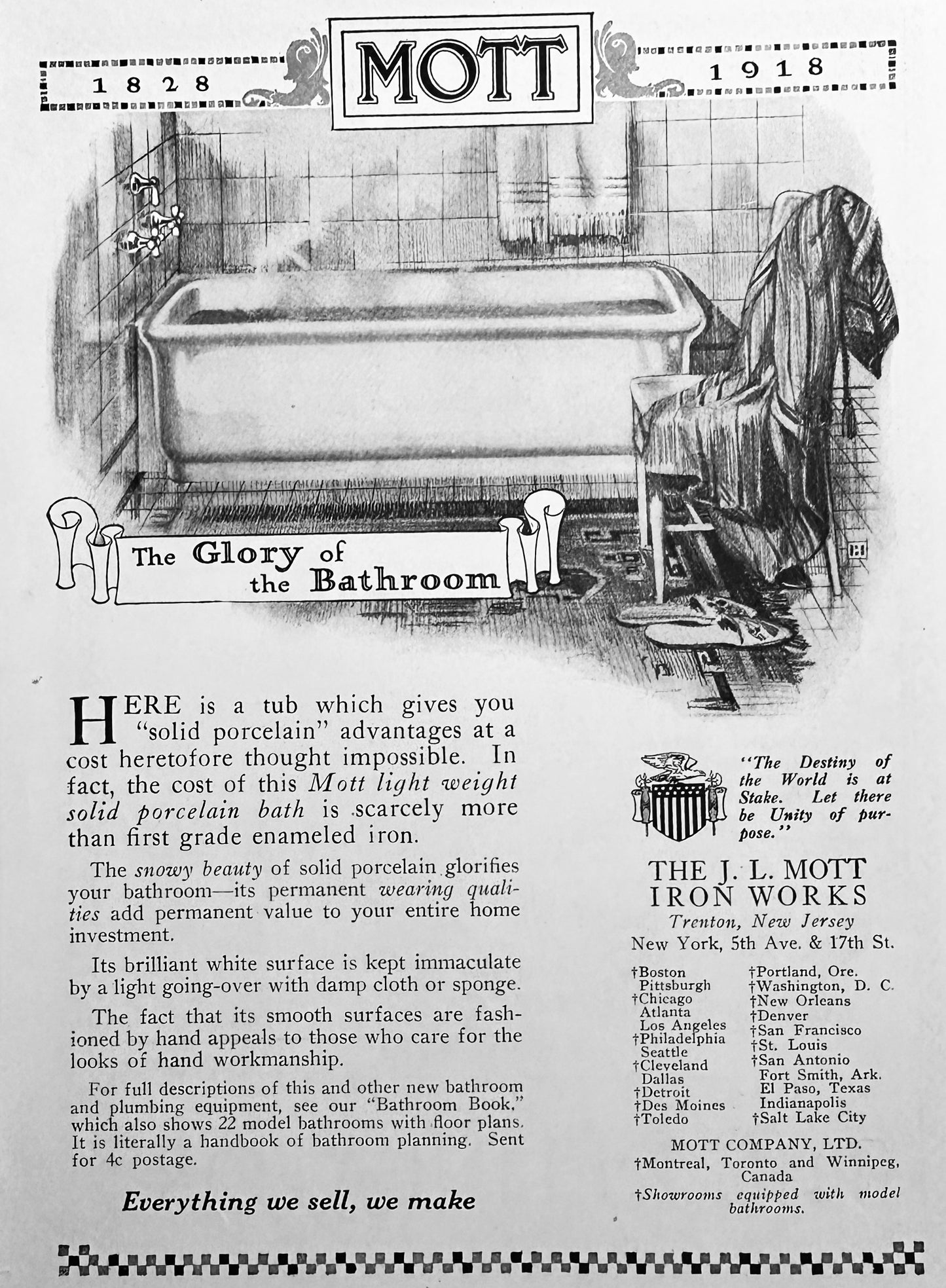 1918 J.L. Mott Iron Works Porcelain Bath Fixtures Trenton NJ Ad #N1250