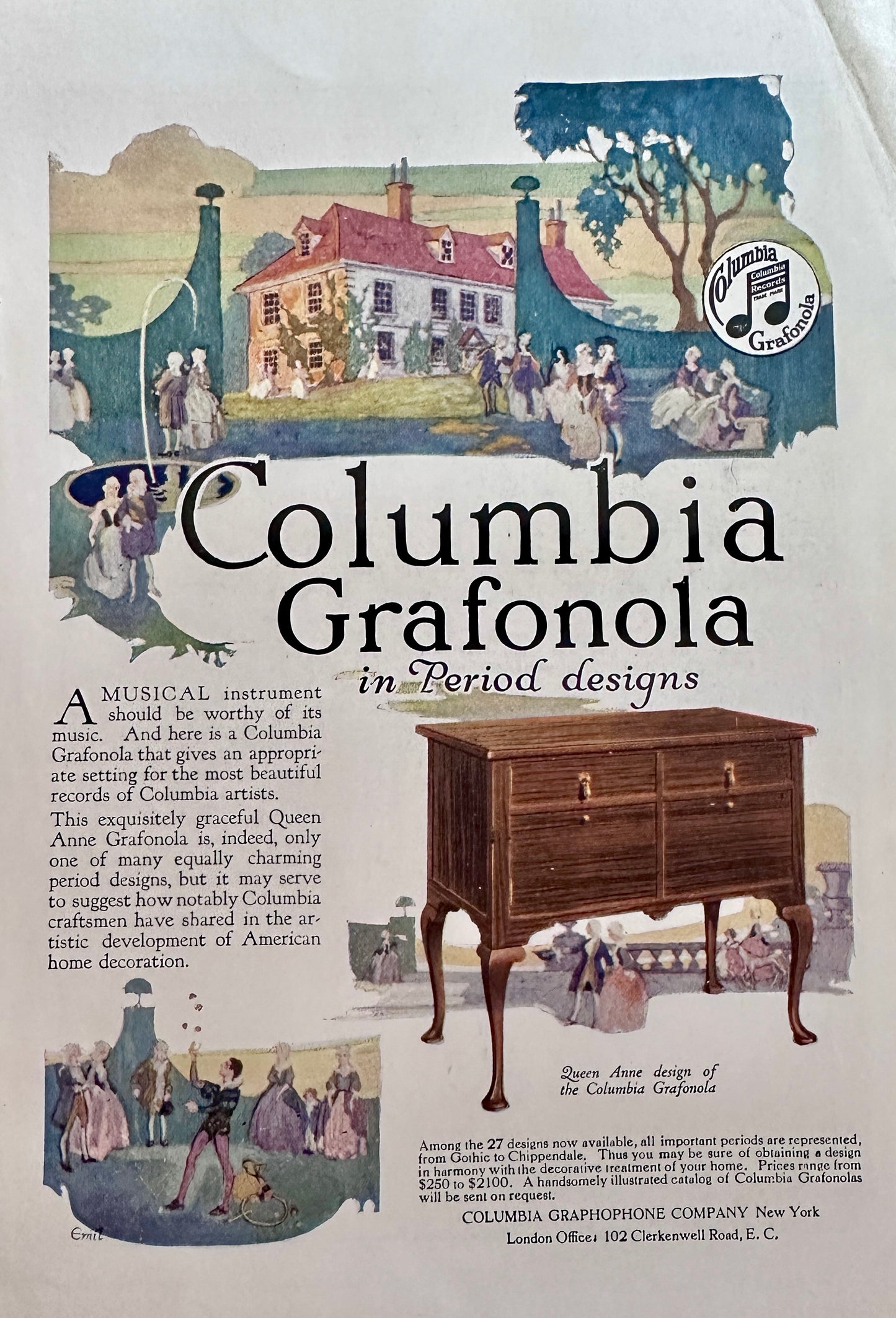 1919 Columbia Grafonola Queen Ad Console Ad #N1261