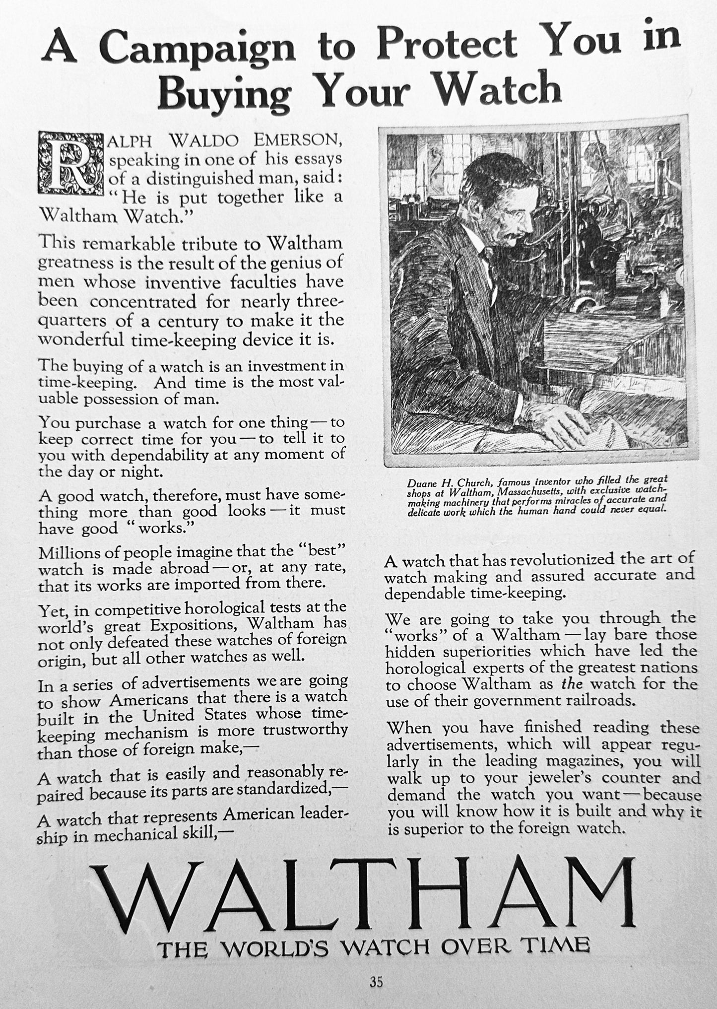 1919 Waltham Watch - Classic WWI Era Ad #N1260