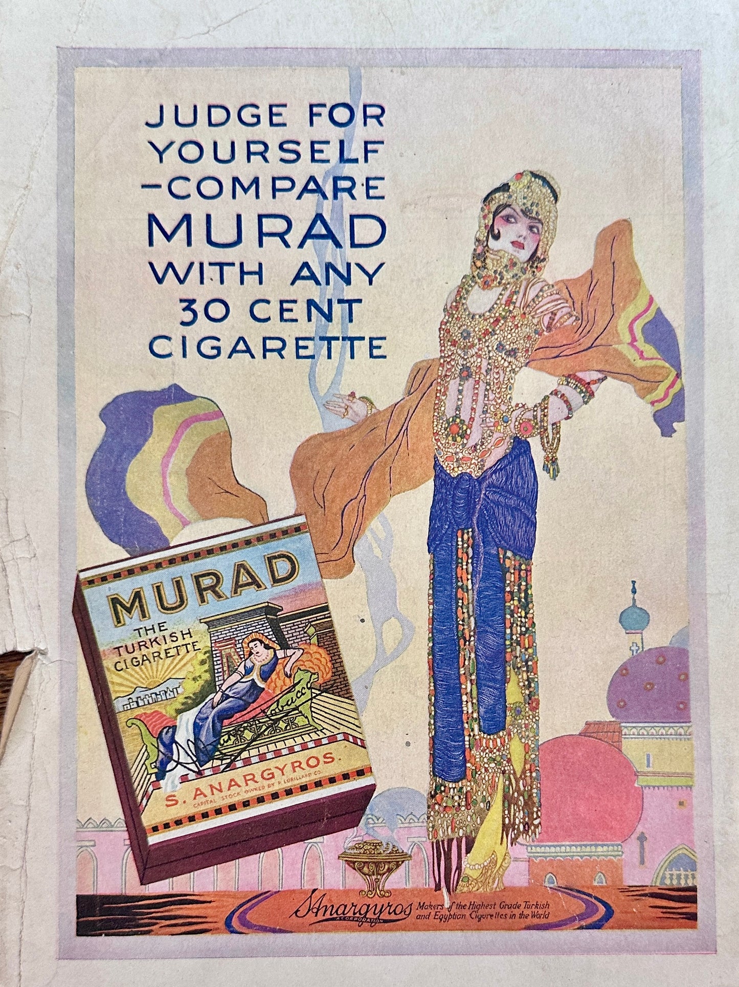 1919 S. Anargyros Turkish Cigarette Vintage Ad #N1257