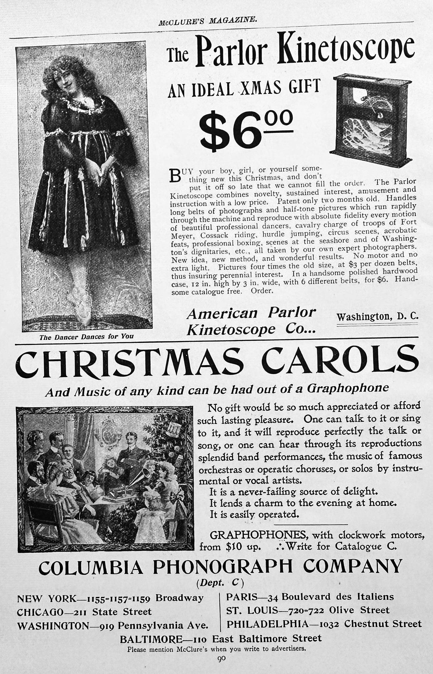 1897 Columbia Graphophone Plays Christmas Carols Ad #N1330