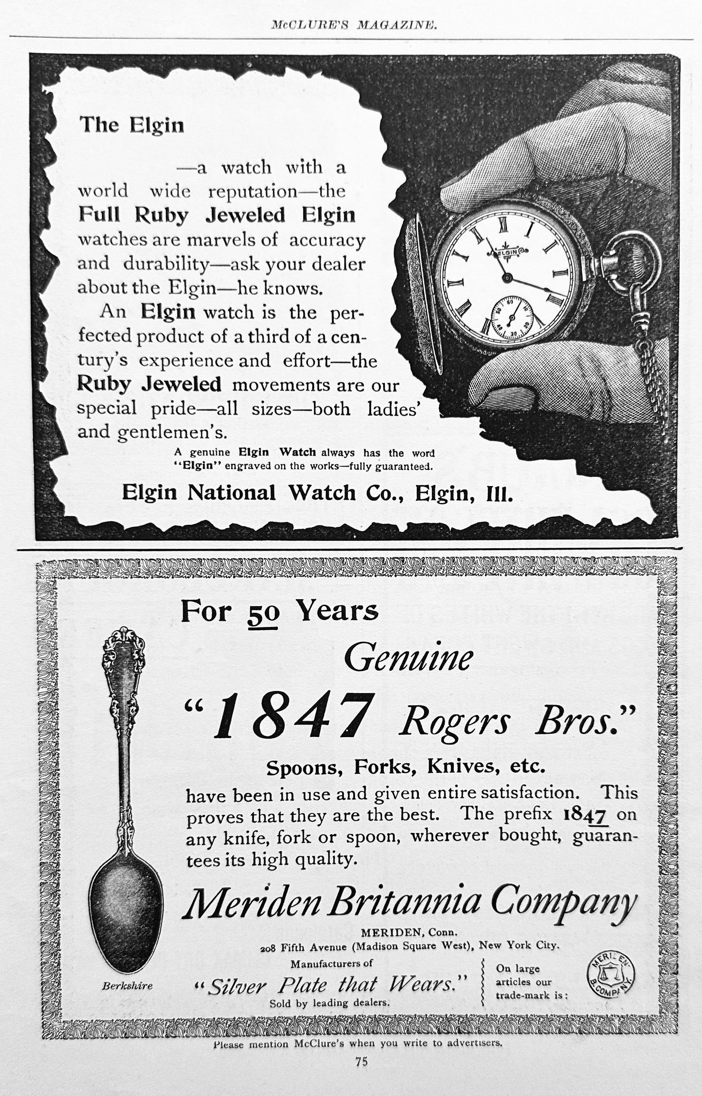 1897 Elgin Watch And 1847 Rogers Bros Silver Plate Ad #N1306