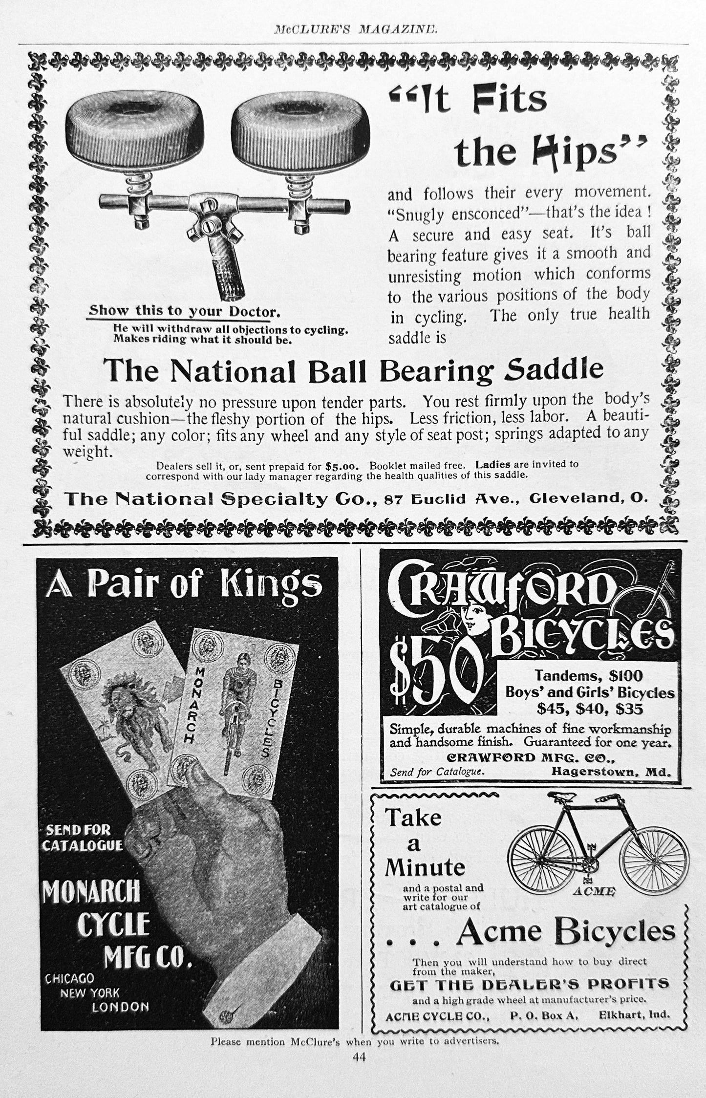 1897 Antique Bicycle Ephemera Vintage Saddle & Bicycle Ads AD#N1305