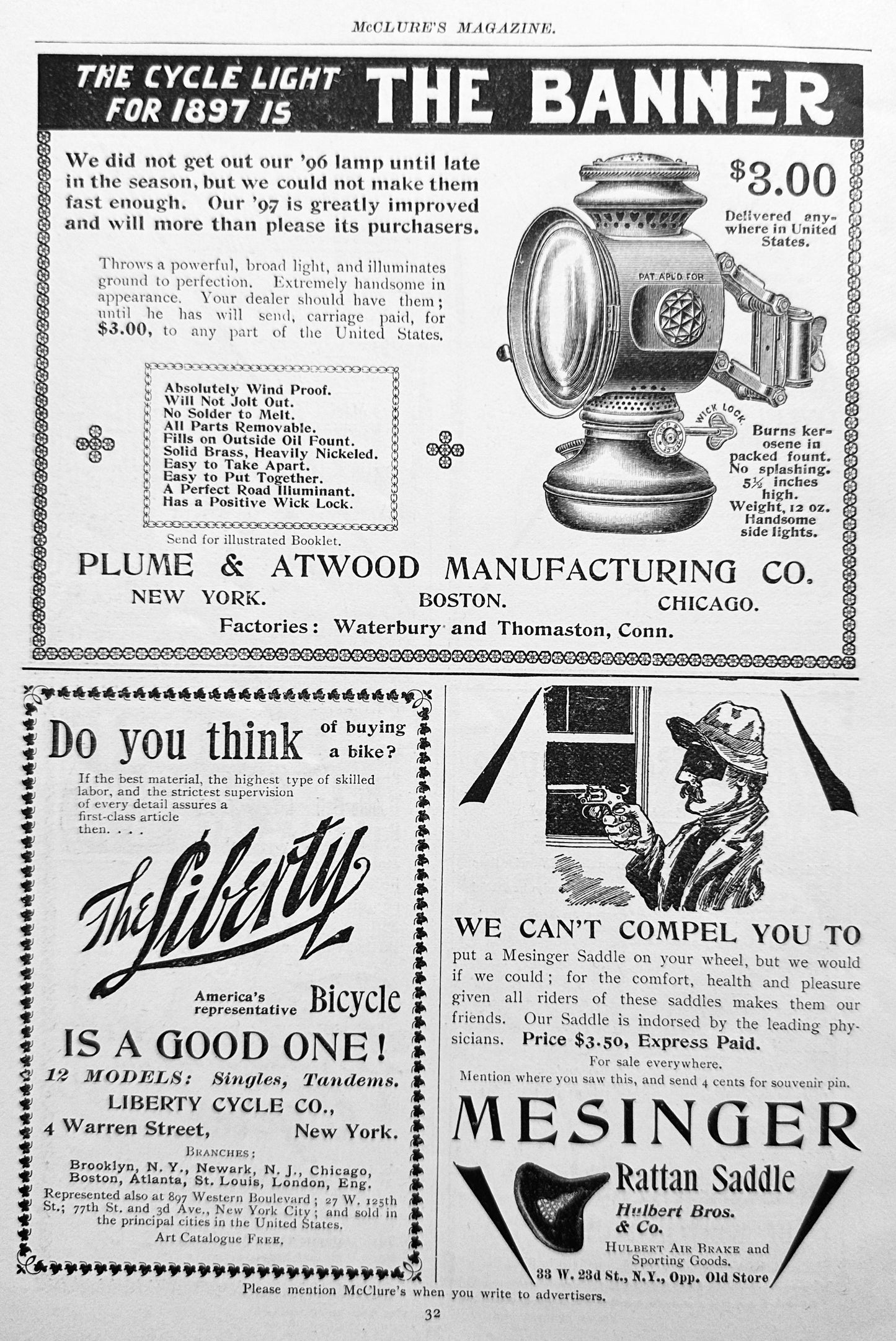 1897 Antique Bicycle Ephemera Cycles & Accessory Dual Sided Ad #N1299