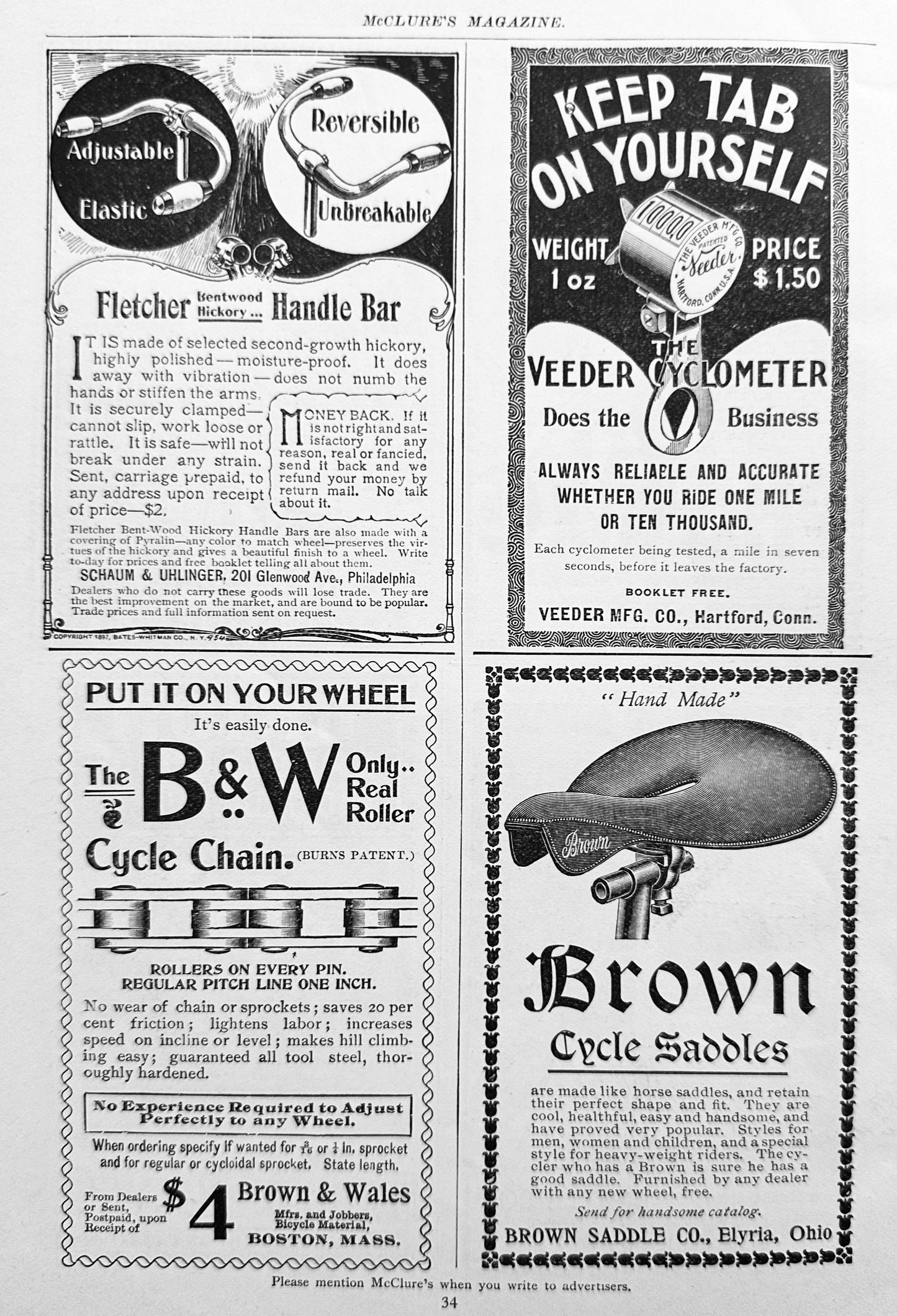 1897 Antique Bicycle Advertising Ephemera 8-Unique Ads on 1 Page N#1298