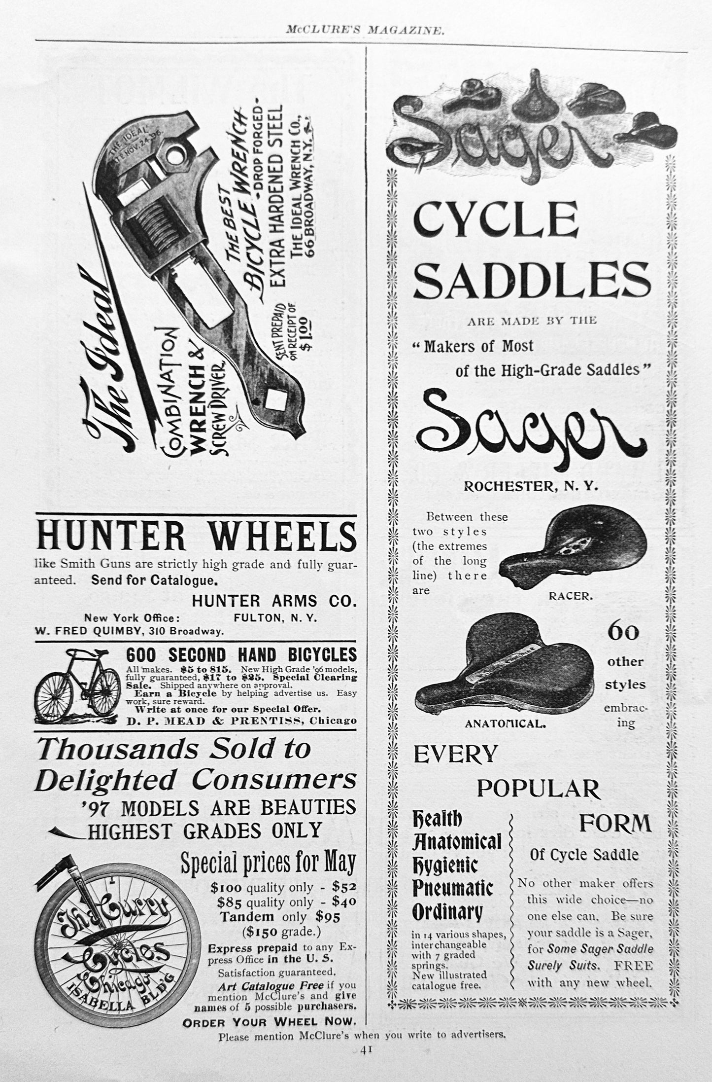 1897 Antique Bicycle Ephemera Vintage Ad's #N1297