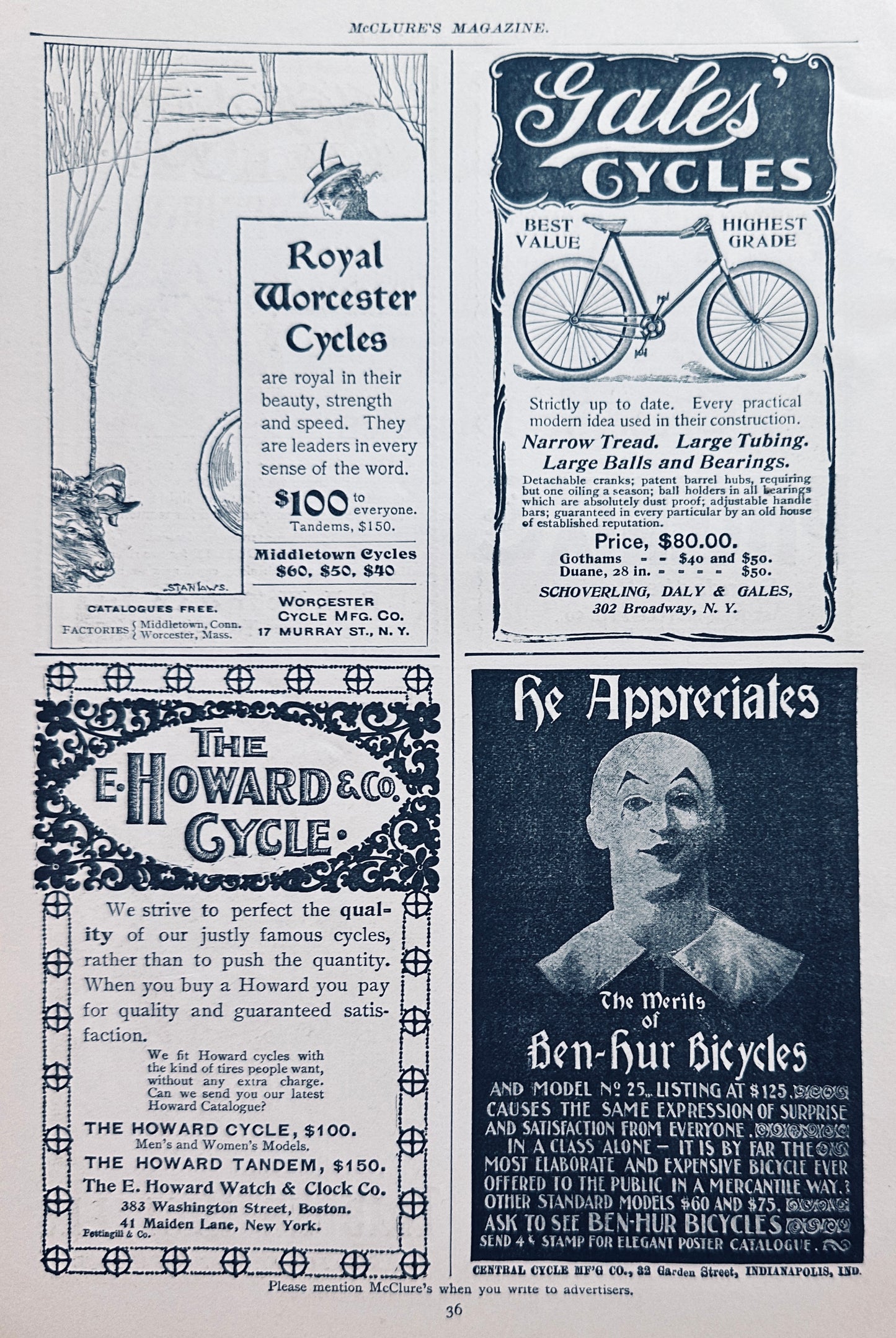 1897 Antique Bicycle Ephemera Ads (8 Total) 1 Page Front & Back N1294