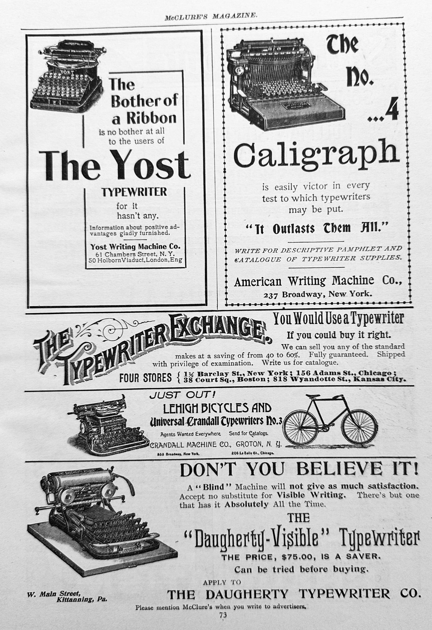1897 Typewriter Advertisements 5 Brands Highlighted AD #N1285