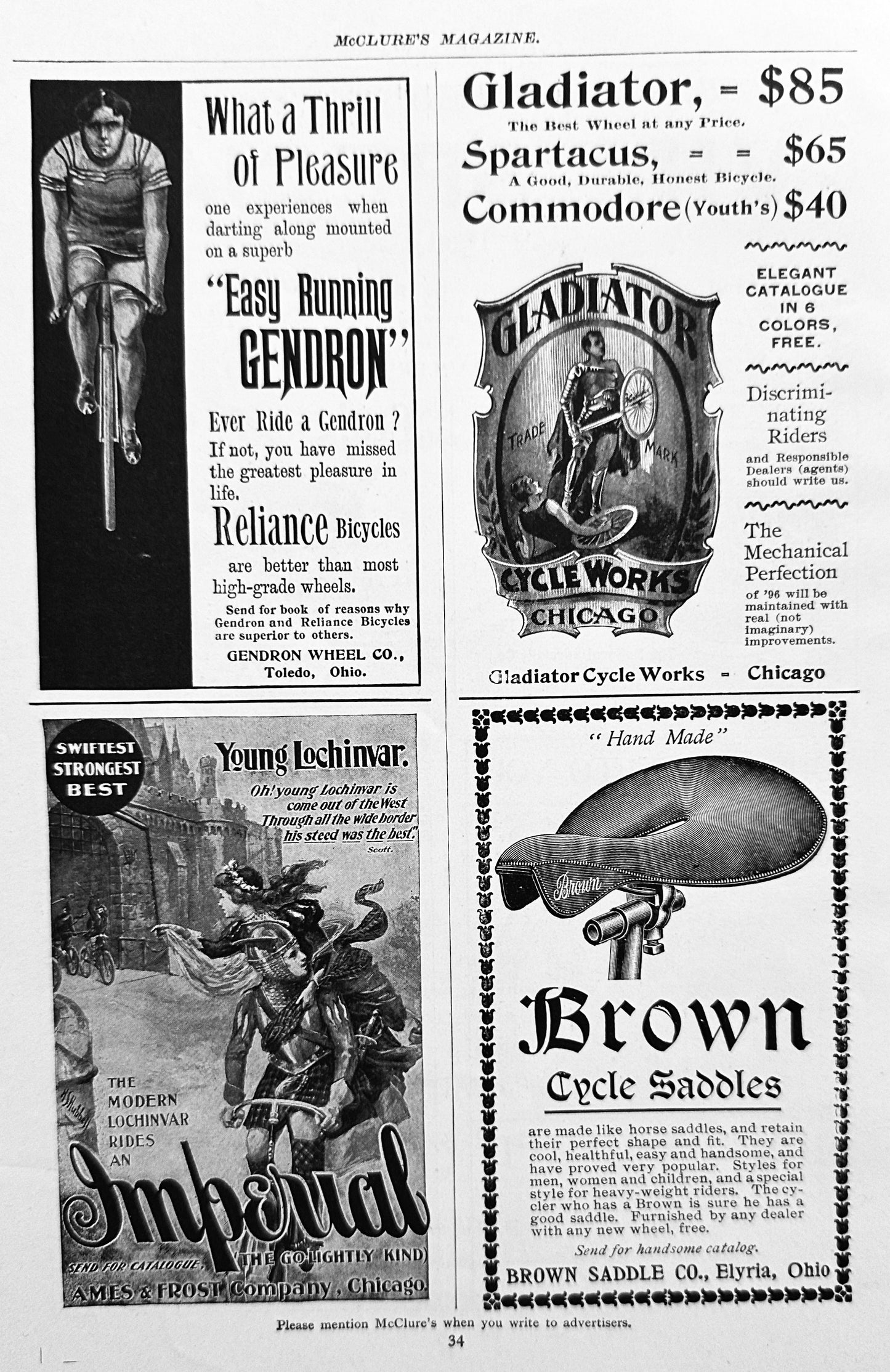 1897 Antique Bicycle Ephemera Accessories Ads 9 on 1 page Ad #N1282