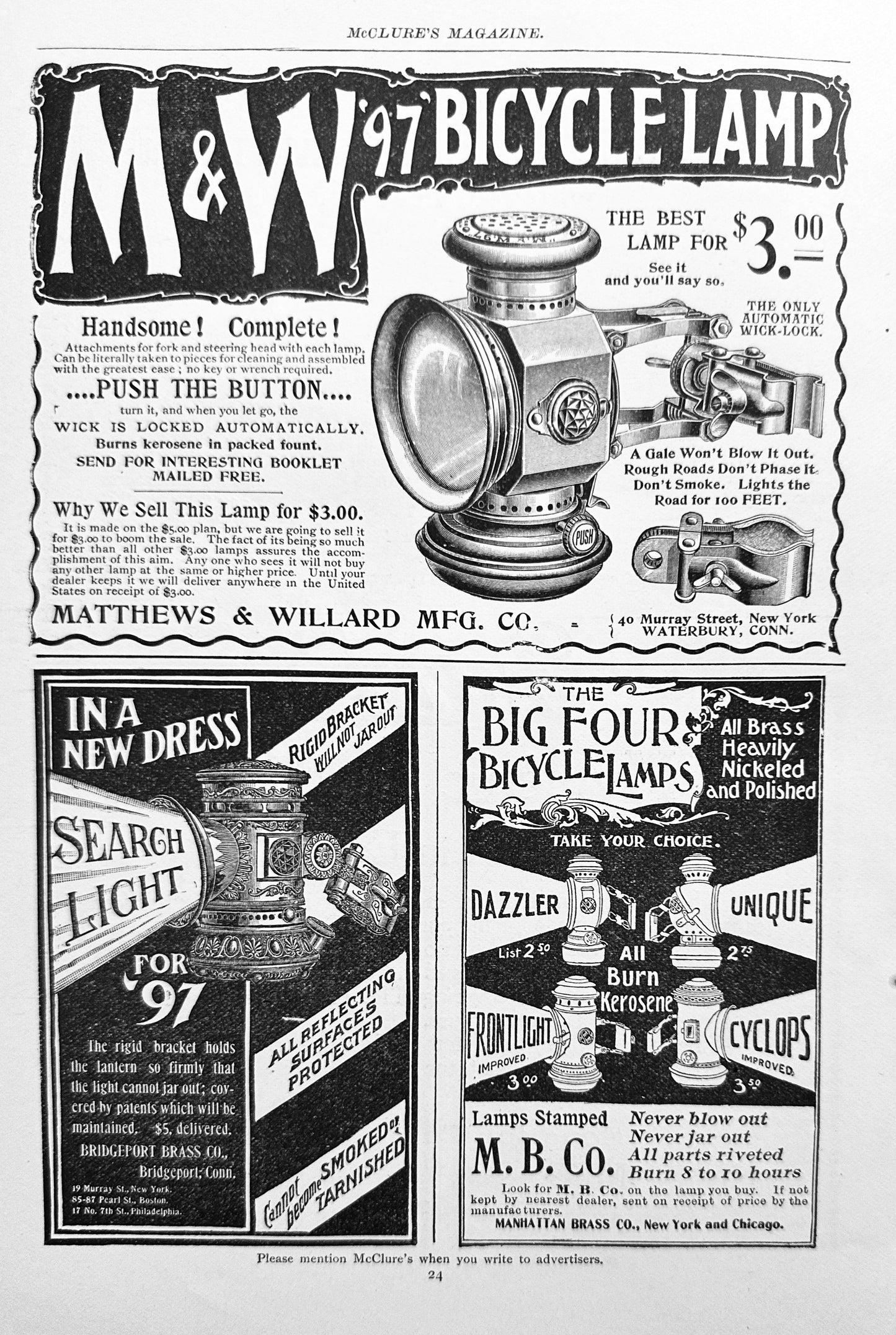 1897 Antique Bicycle Ephemera Original Magazine Ad #N1278 Saddles & Lamps