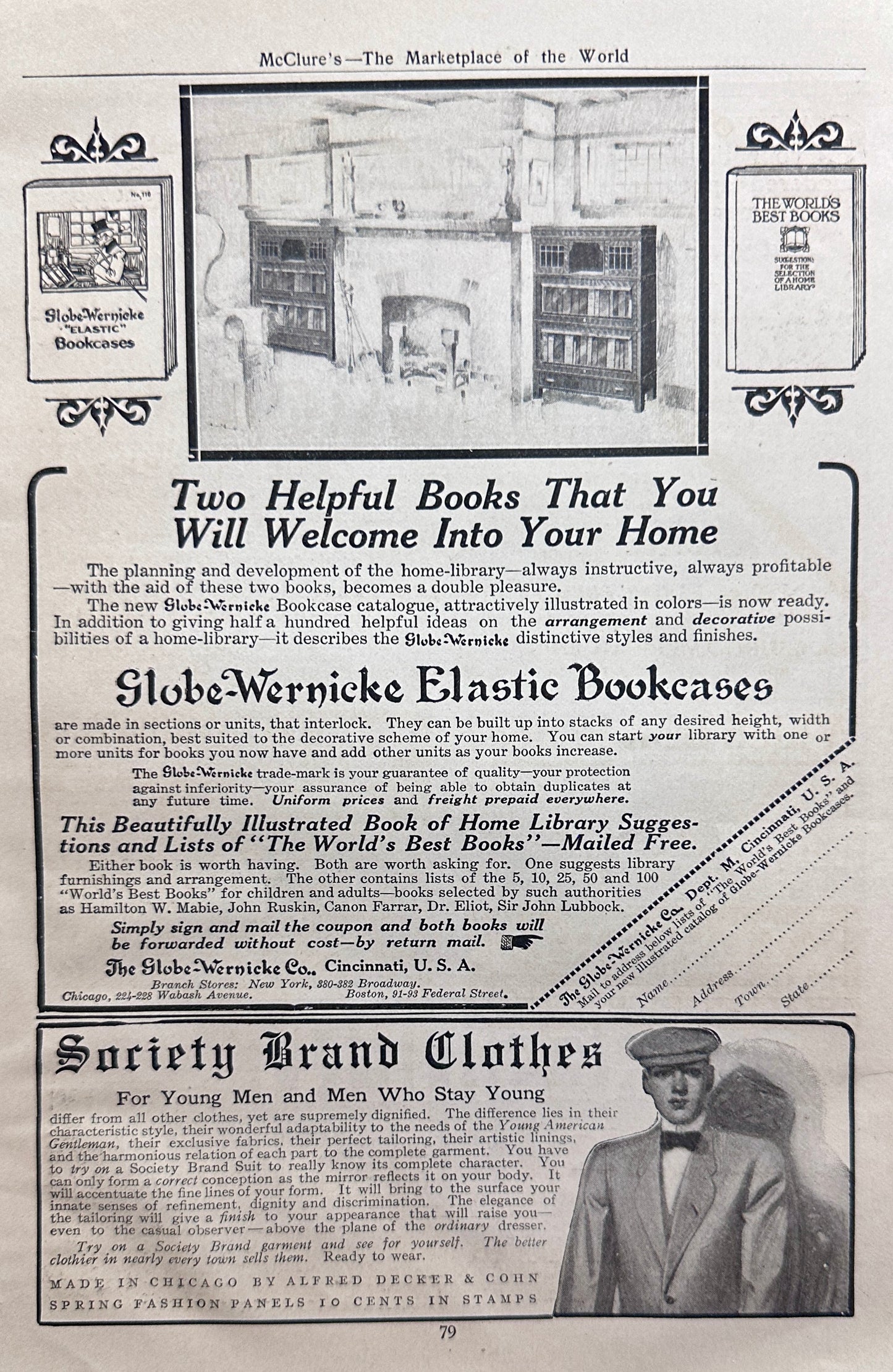 1910 Globe-Wernicke Elastic Bookcases Ad #N1340