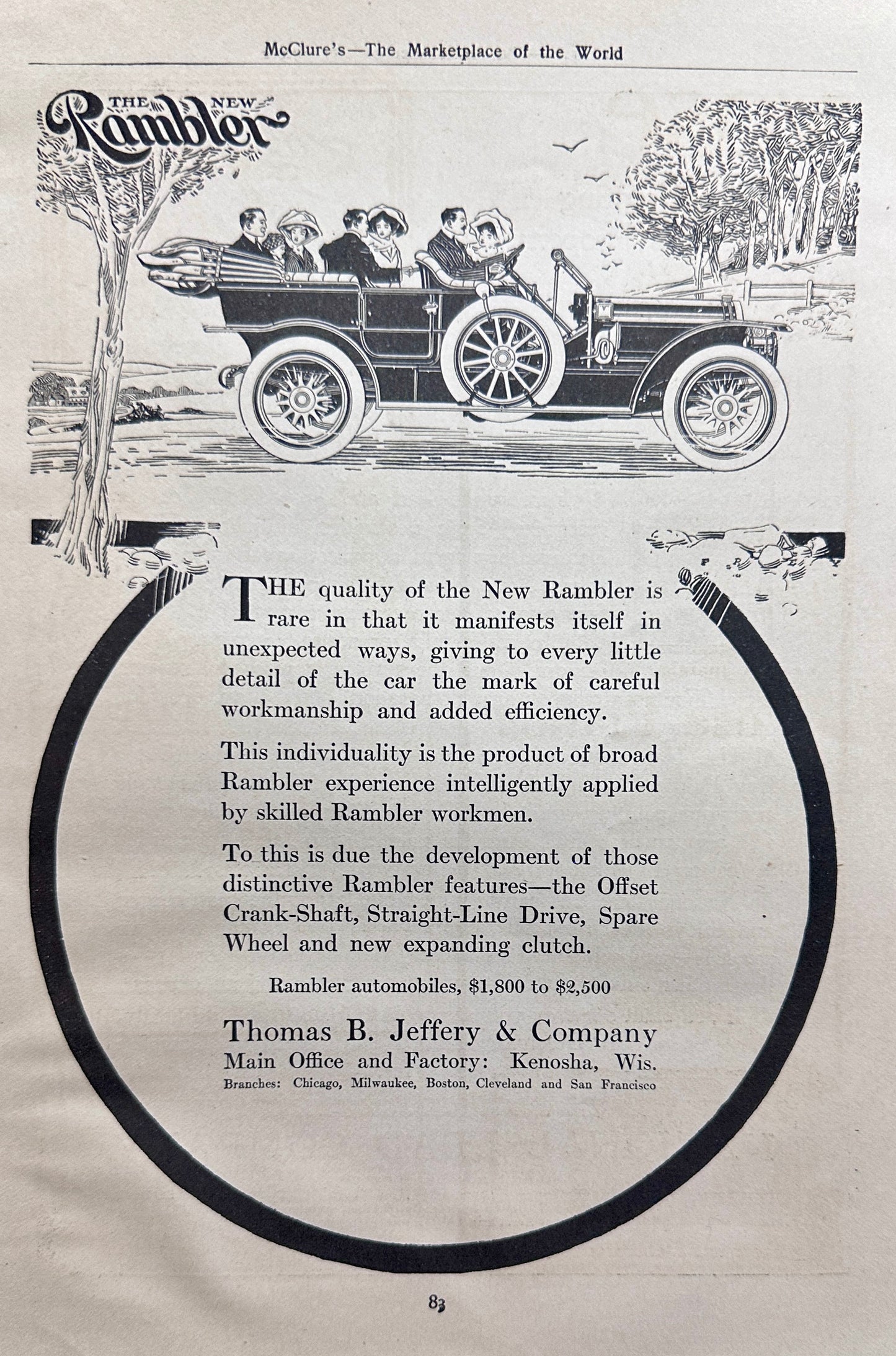 1910 Rambler Automobile - Thomas B. Jeffery & Co Kenosha, WI AD #N1341