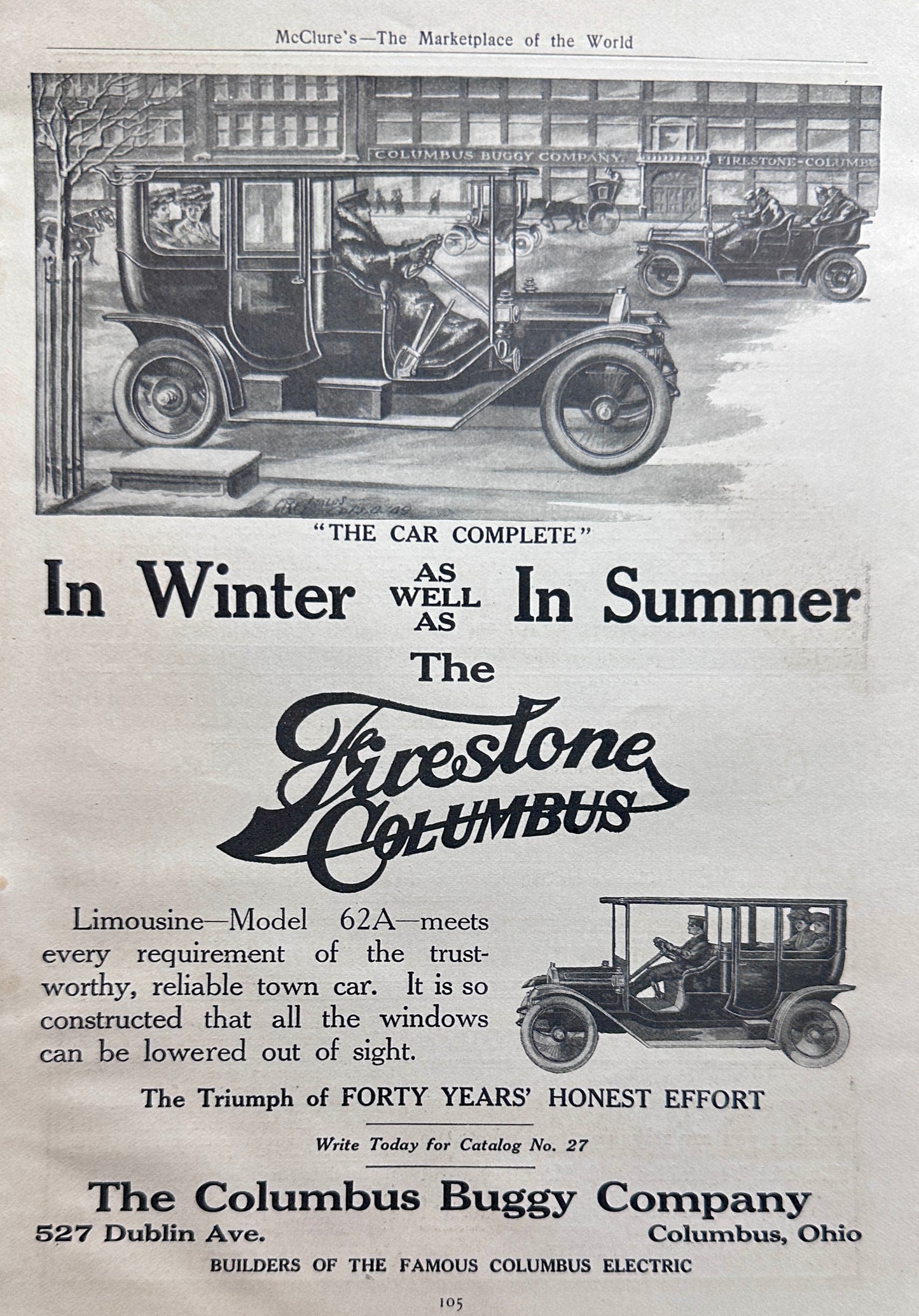 1910 Columbus Firestone Limousine Model 62A - Ad #N1346- Forgotten Marque