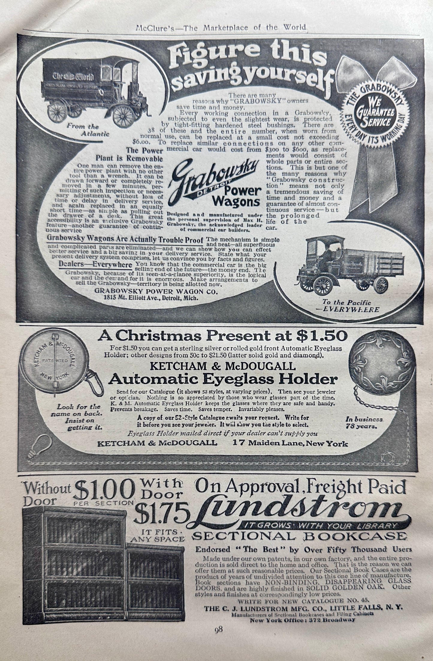 1910 Smith Premier Typewriter & Grabowsky Power Wagon AD #N1356