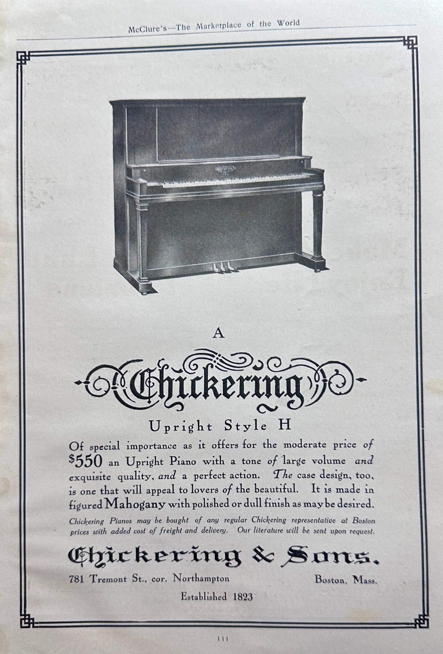 1910 Peter's Milk Chocolate & Chickering Upright Style H Piano Ad #N1367