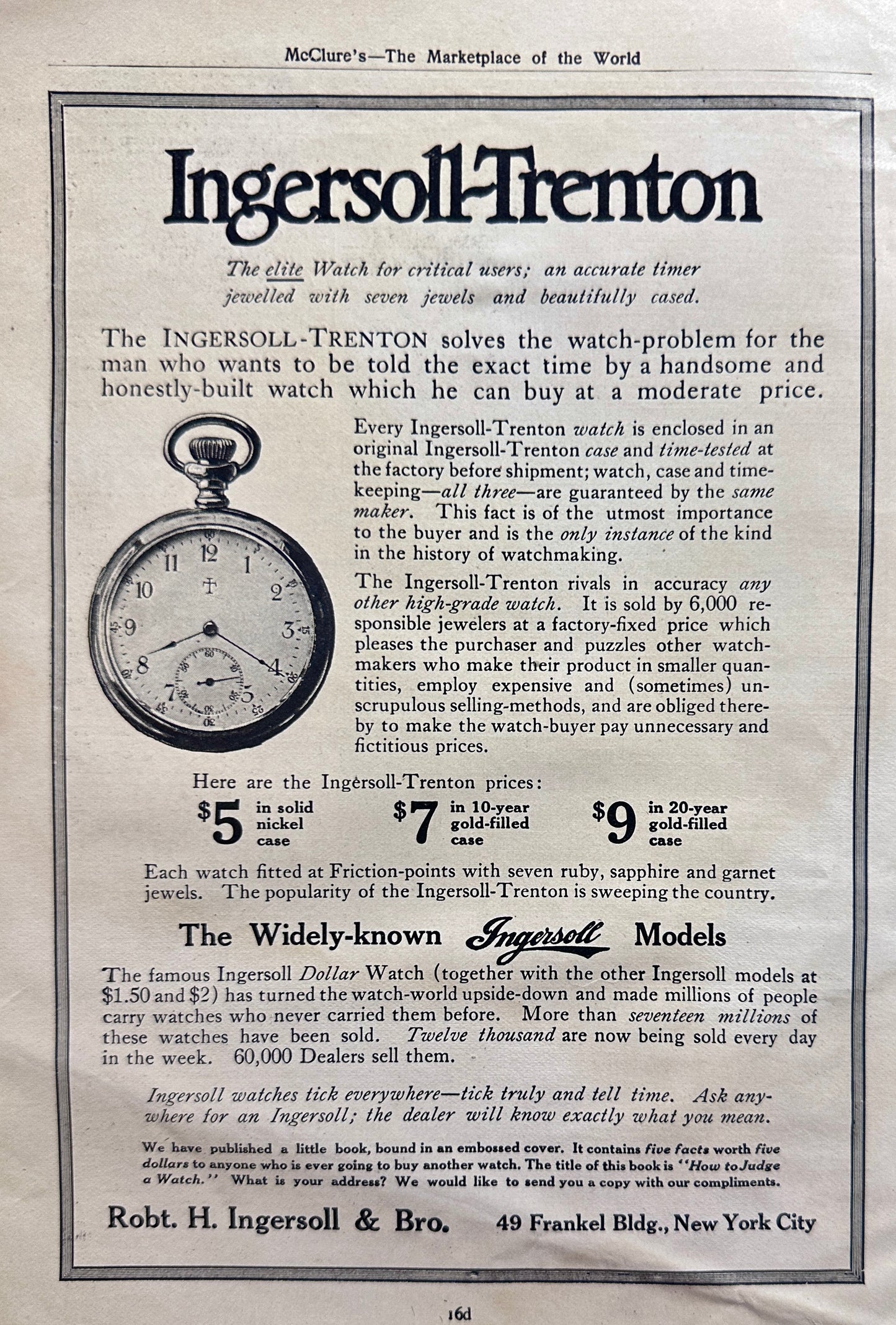 1910 Original Ingersoll-Trenton Pocket Watch Ad #N1368