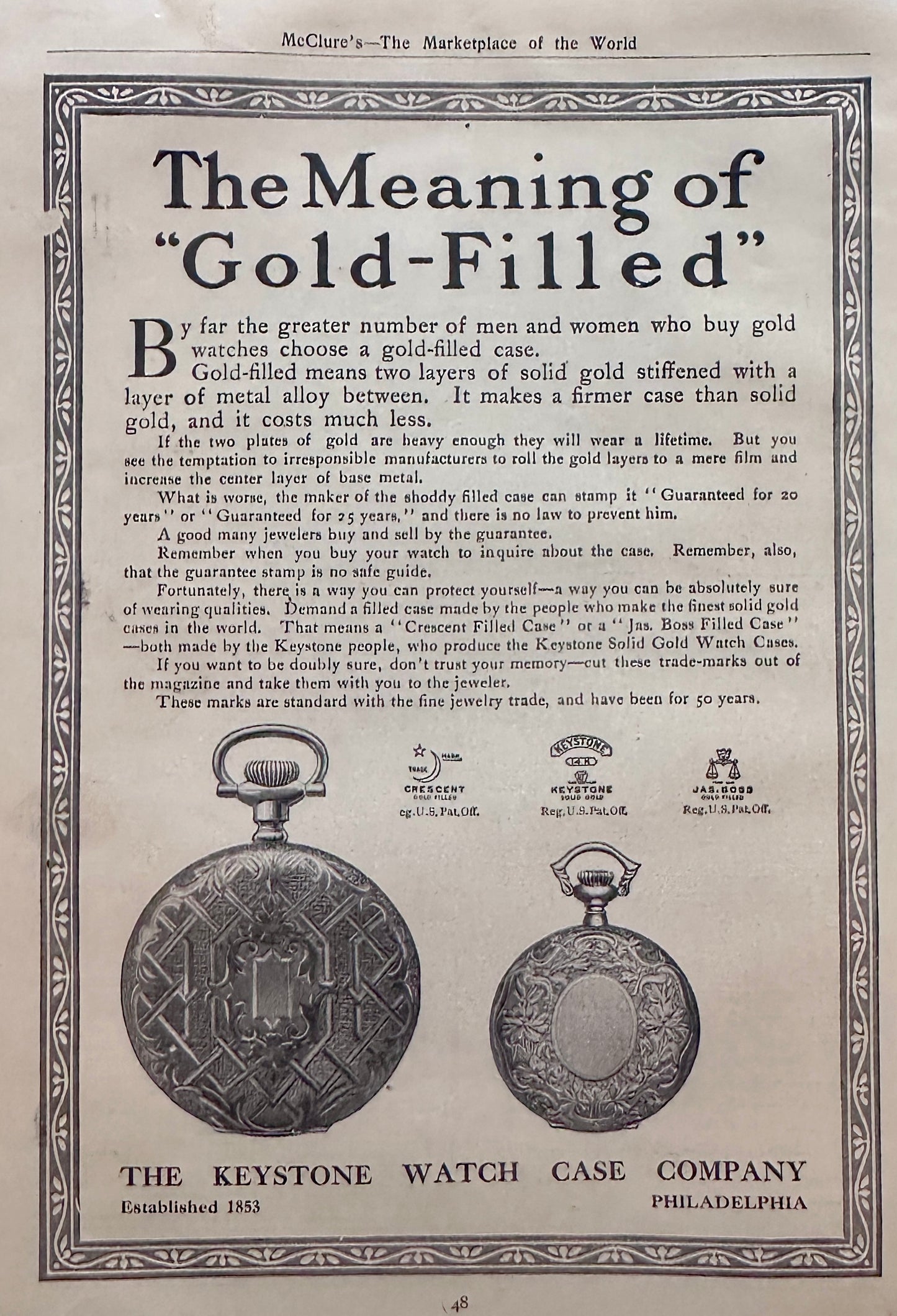 1911 Keystone Watch Case Co - Meaning of "Gold-Filled" Ad #N1399