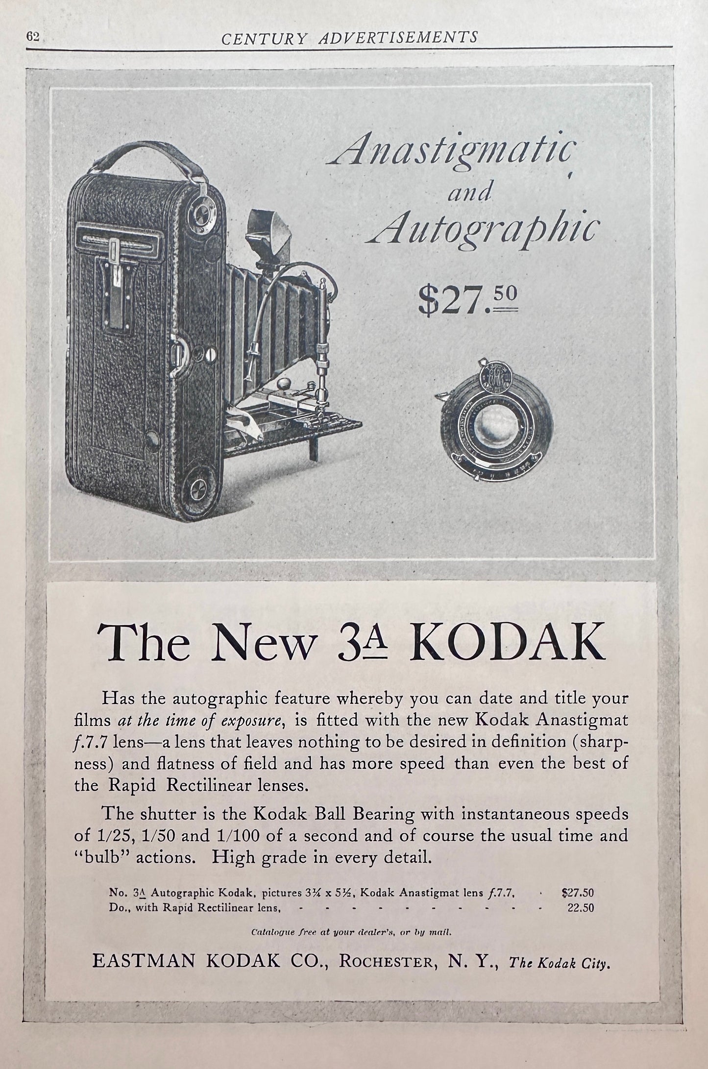 1915 Kodak Model 3A Autographic Camera Ad #N1416