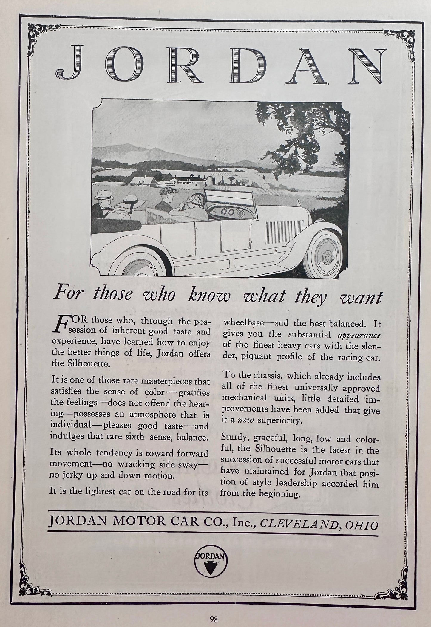 1919 Ultra Rare Jordan Motor Car Co - Cleveland Ohio Ad #N1421