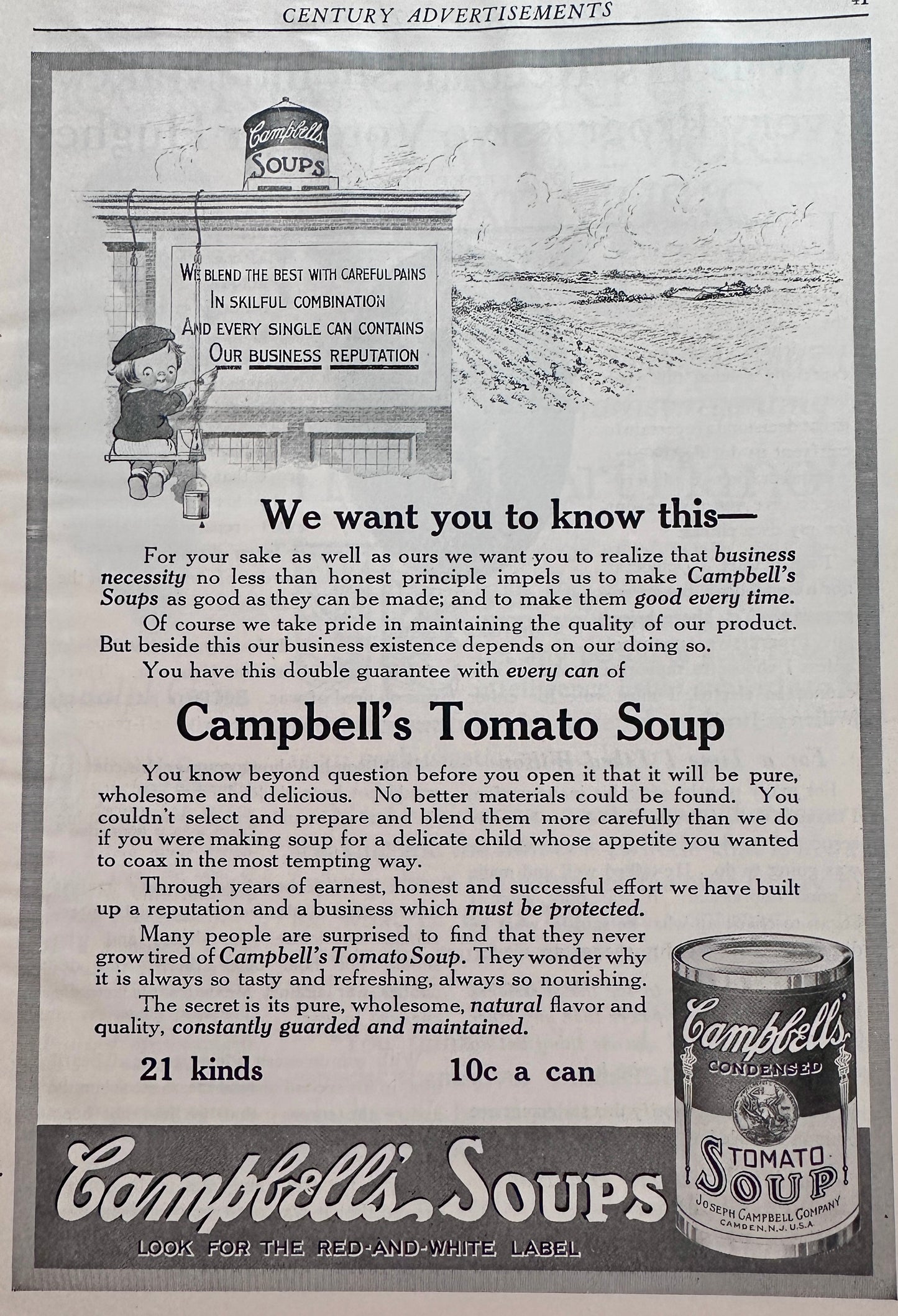 1916 Campbell's Soup Ad - The Can Contains OUR Reputation Ad #N1435