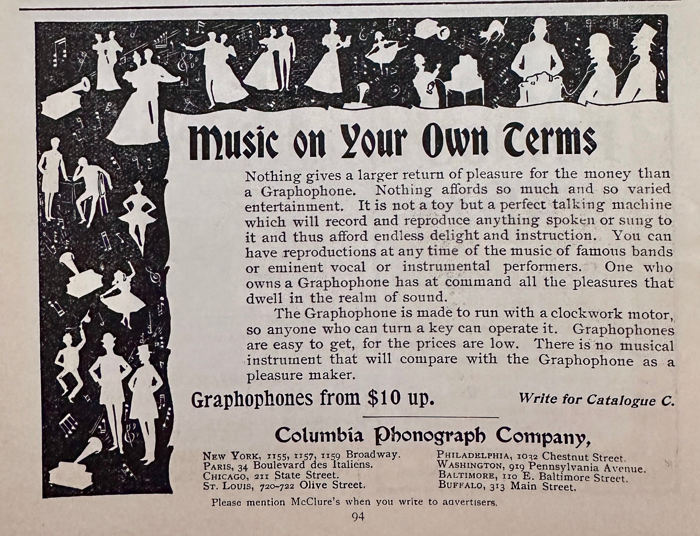 1898 Columbia Phonograph Co - Music on Your Own Terms Ad #N1440