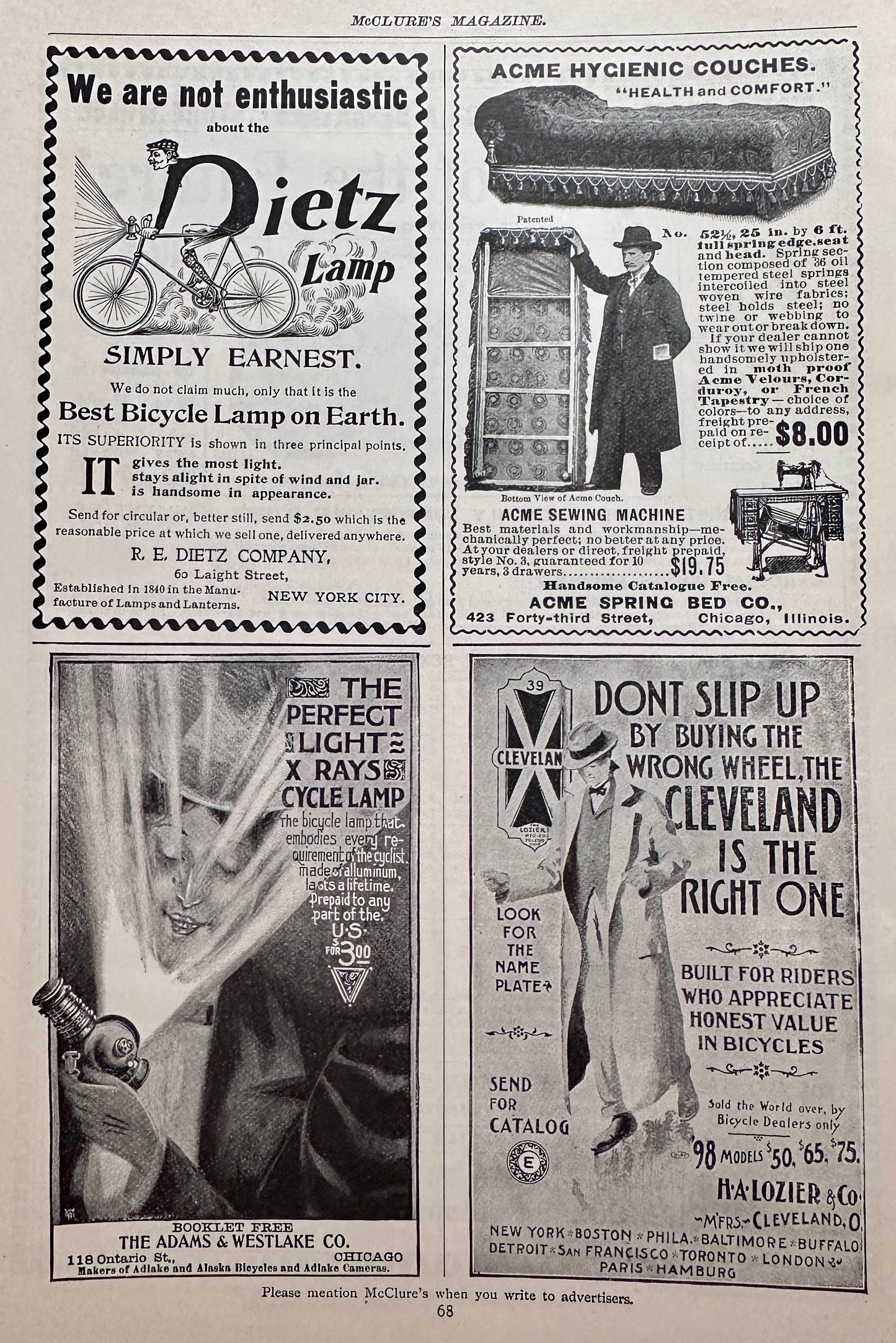 1898 Rex Cycles - The Cycle of the Future! & Dietz Cycle Lamps Ad #N1446