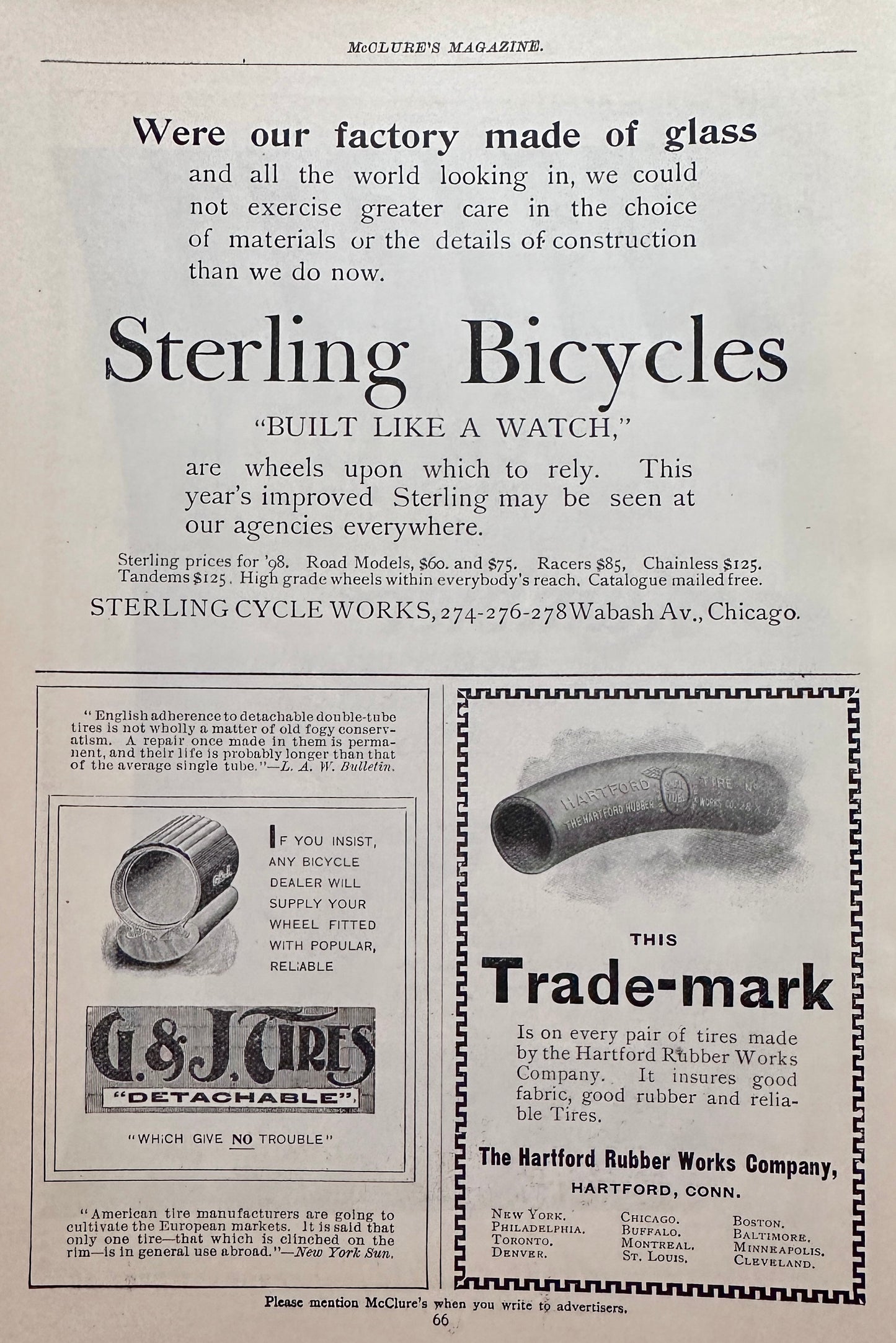 1898 McClure's Antique Bicycle Advertising Rambler & Sterling Bicycles AD #N1447