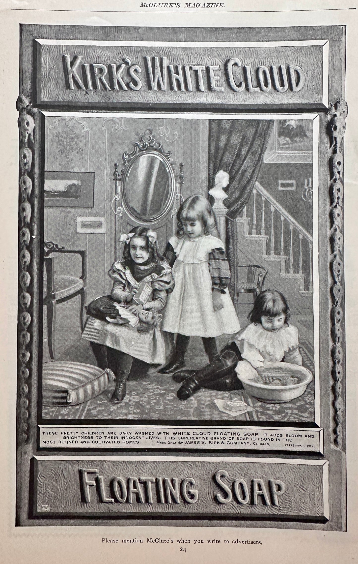 1898 Kirk's White Cloud Floating Soap - Pretty Children Ad #N1459