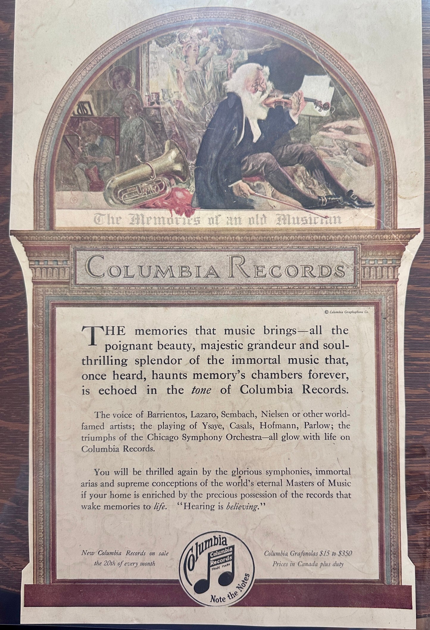1918 Columbia Records - Memories of an Old Musician Ad #171
