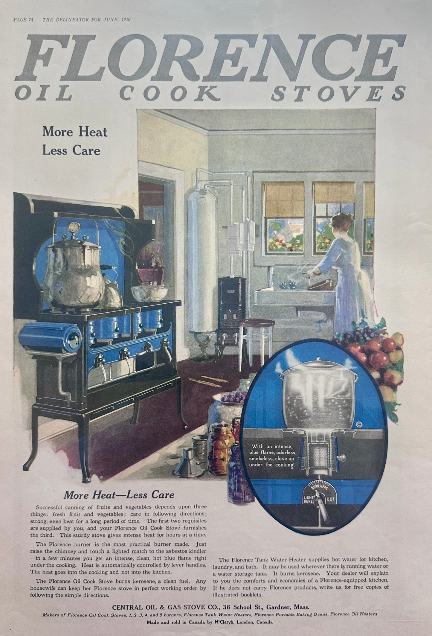 1920 Antique Florence Oil Cook Stoves and Period Kitchen Scene Ad #149