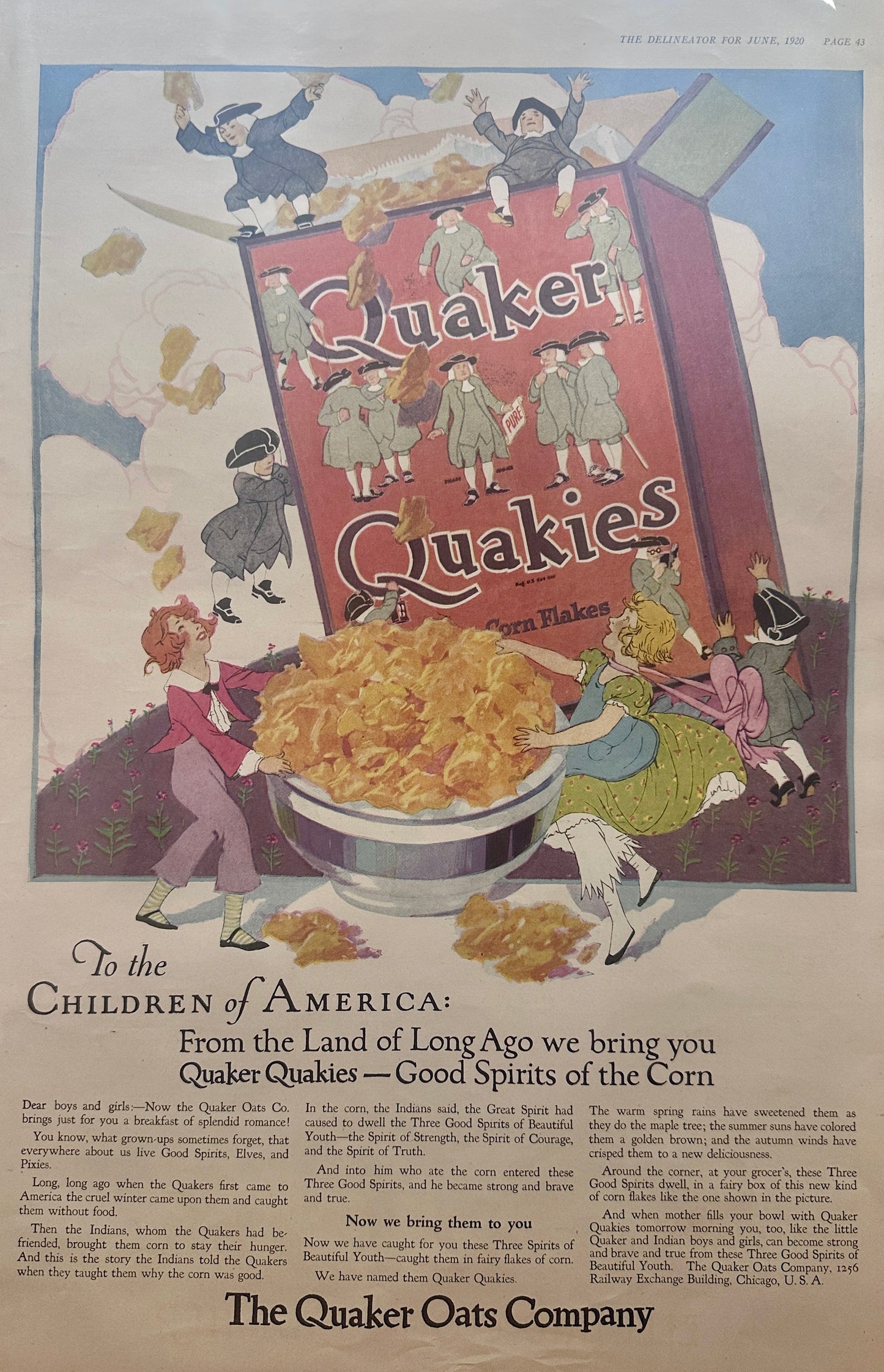 1920 Set of (3) Quaker Quakies Pure Corn Flakes Cereal Ads #150A-B-C