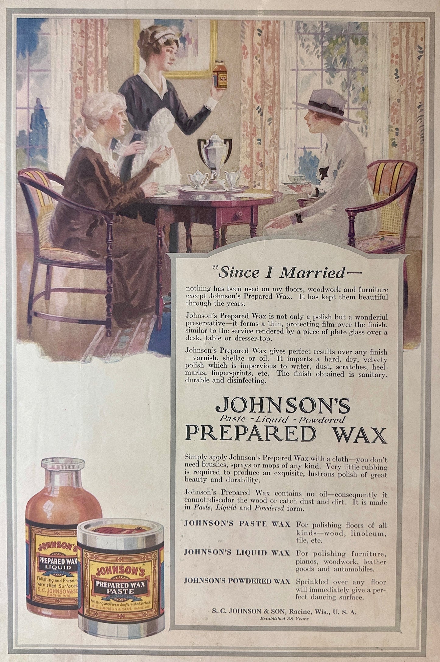 1917 Johnson's Prepared Wax Masterpiece Ad #112-4