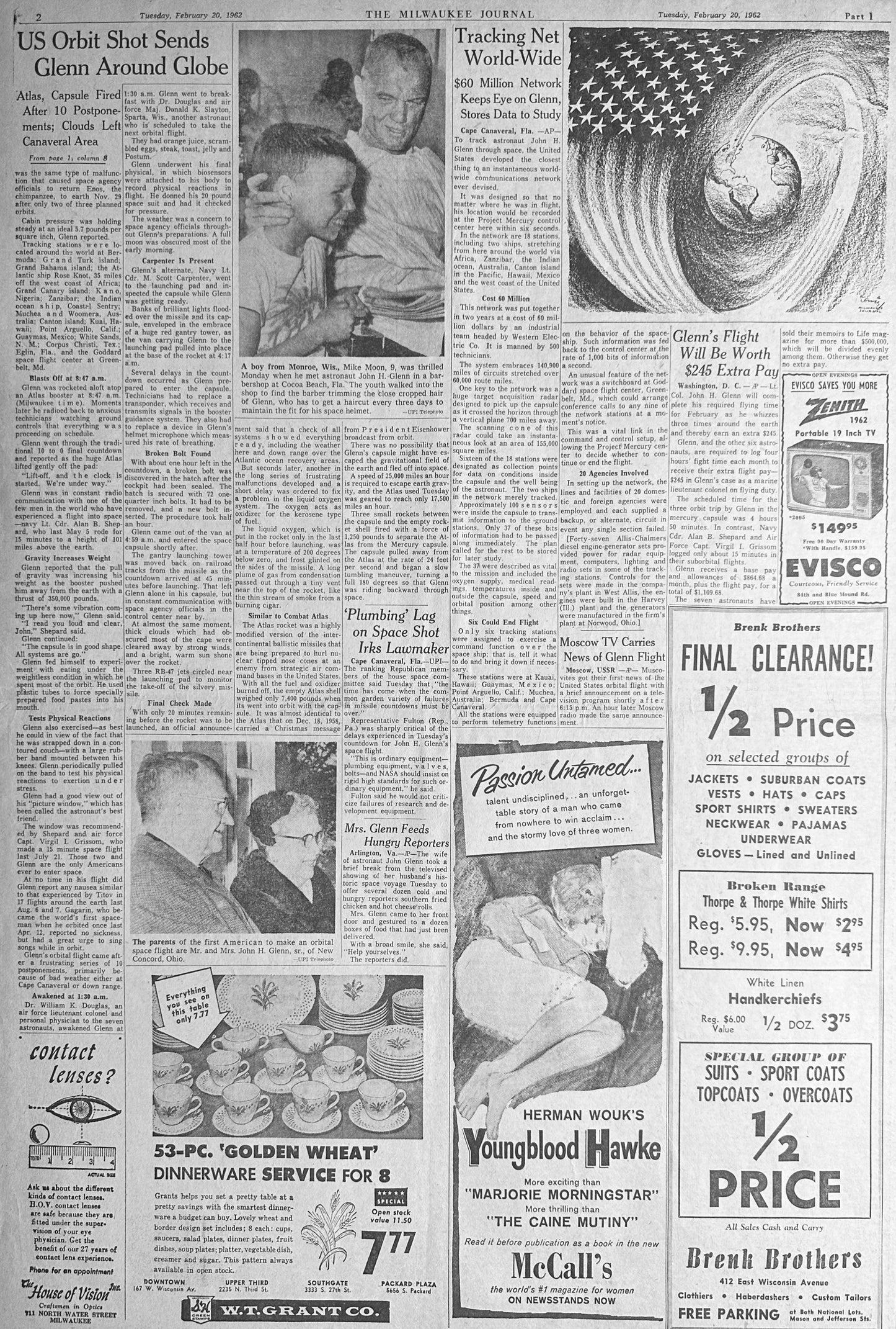 1962-Feb-20 John Glenn Returns From Orbit Historic Headlines 0001