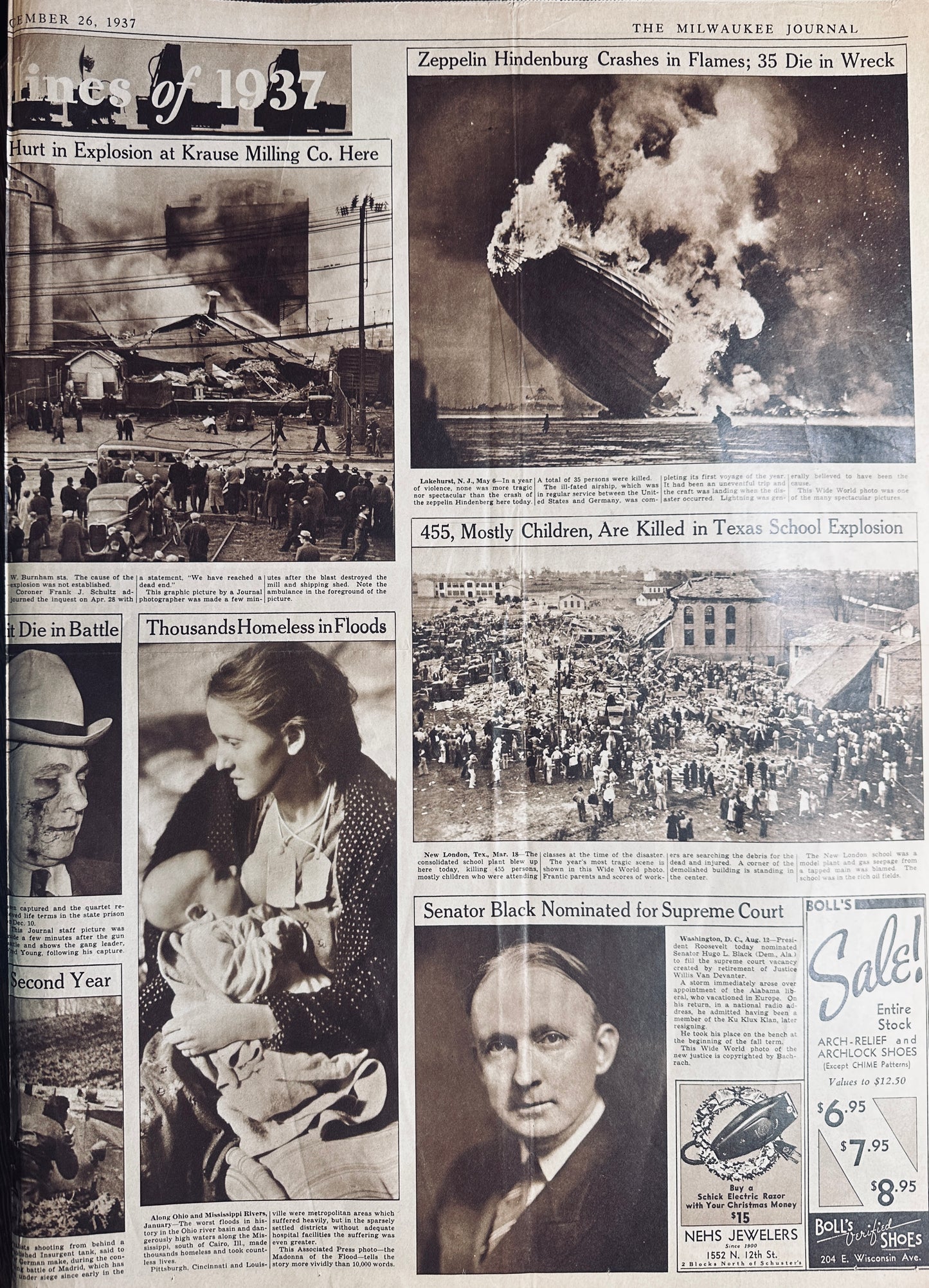 1937-Dec-26 Picture Headlines of 1937 Milwaukee Journal - Hindenburg HH0002
