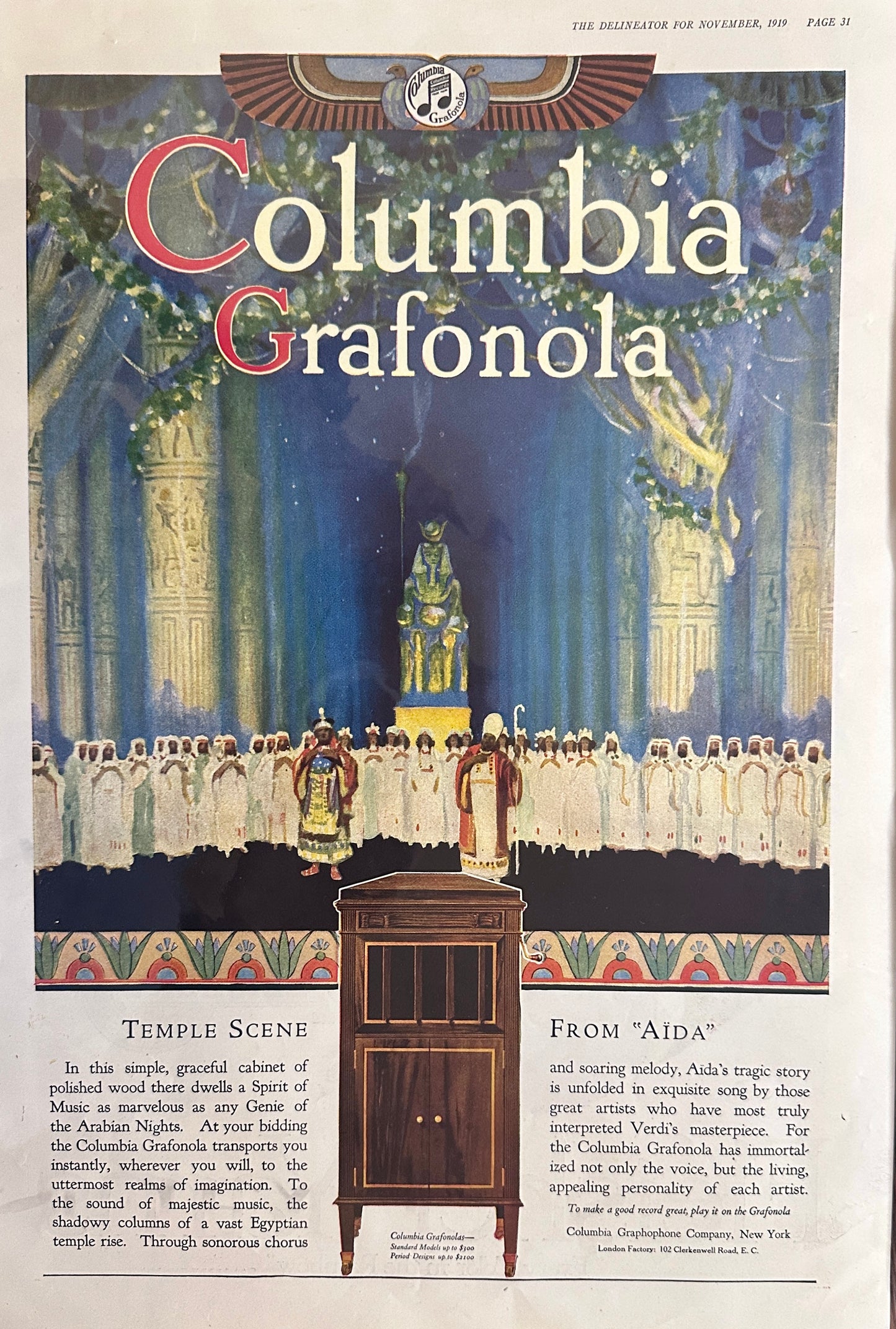 1919 Columbia Grafonola - Temple Scene from "AIDA" Ad #101