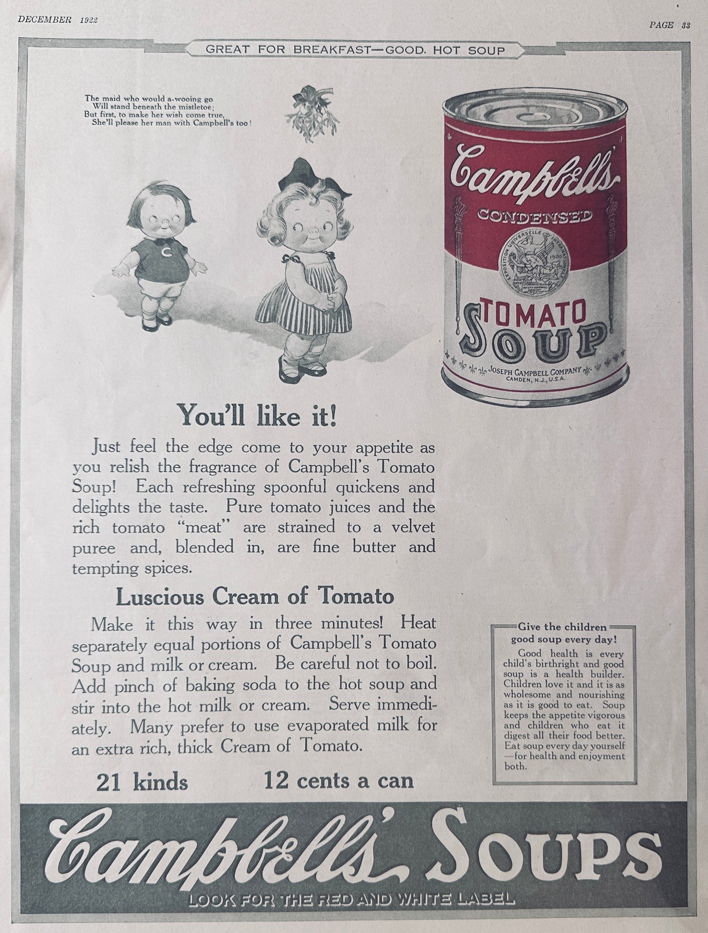 1917 - 1922 Vintage Campbell's Soup Advertisements Set 1721