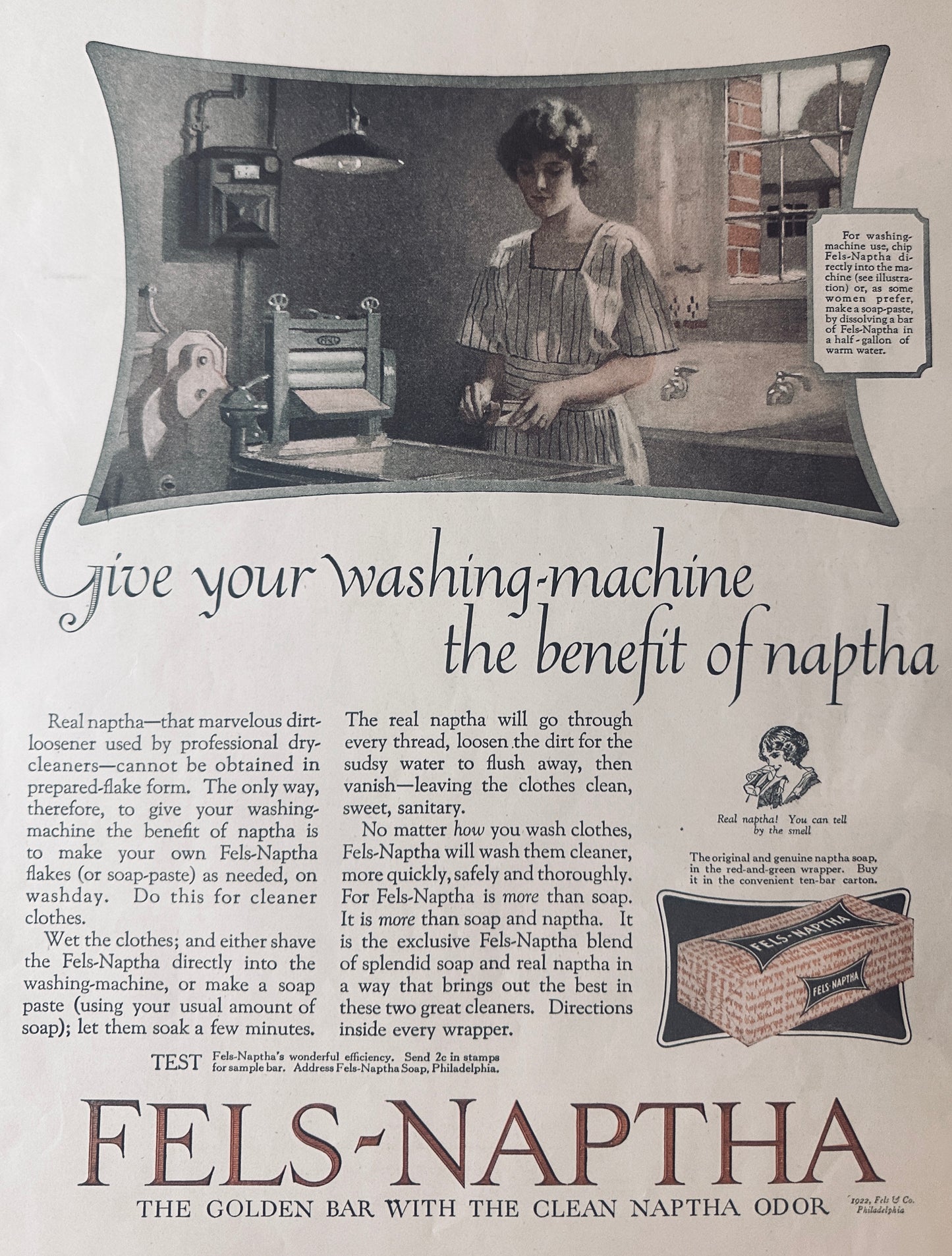 1922 Fels-Naptha Bar Soap - Give Your Washing Machine..#1742-2