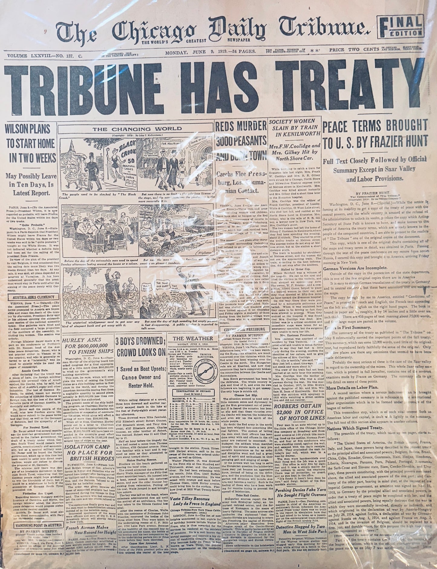 1930's Reprint of May 22, 1927 Historic Headline LINDBERGH LANDS IN PARIS HH0017