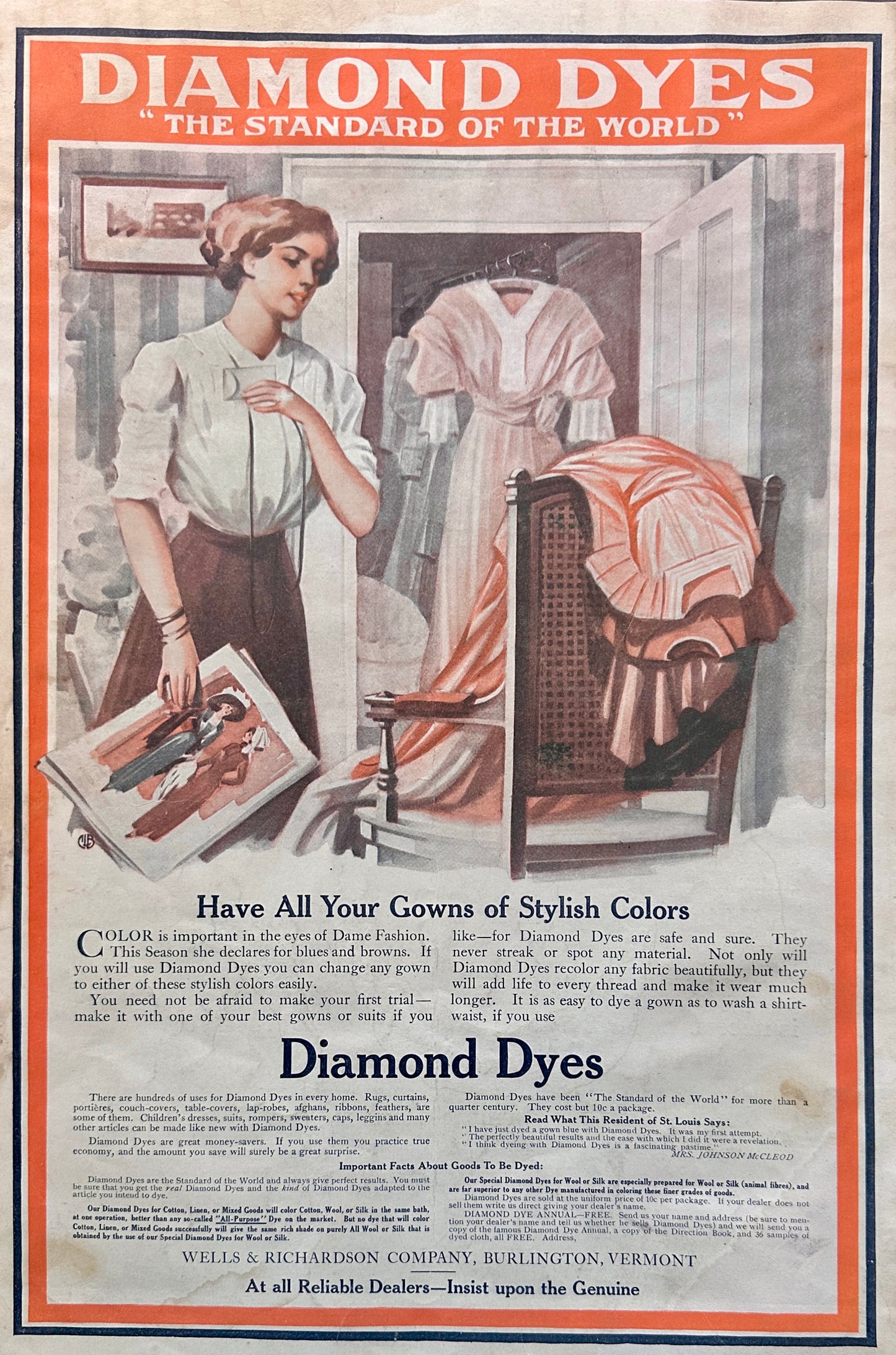 1911 Colorful Diamond Dyes - The Standard of the World - Magazine Ad #1753