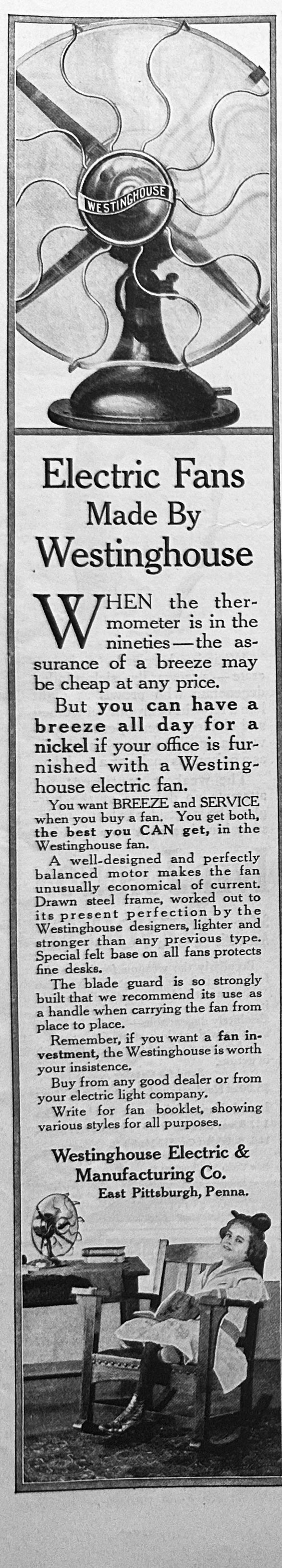1913 Westinghouse Electric Table Fan Ad #1770