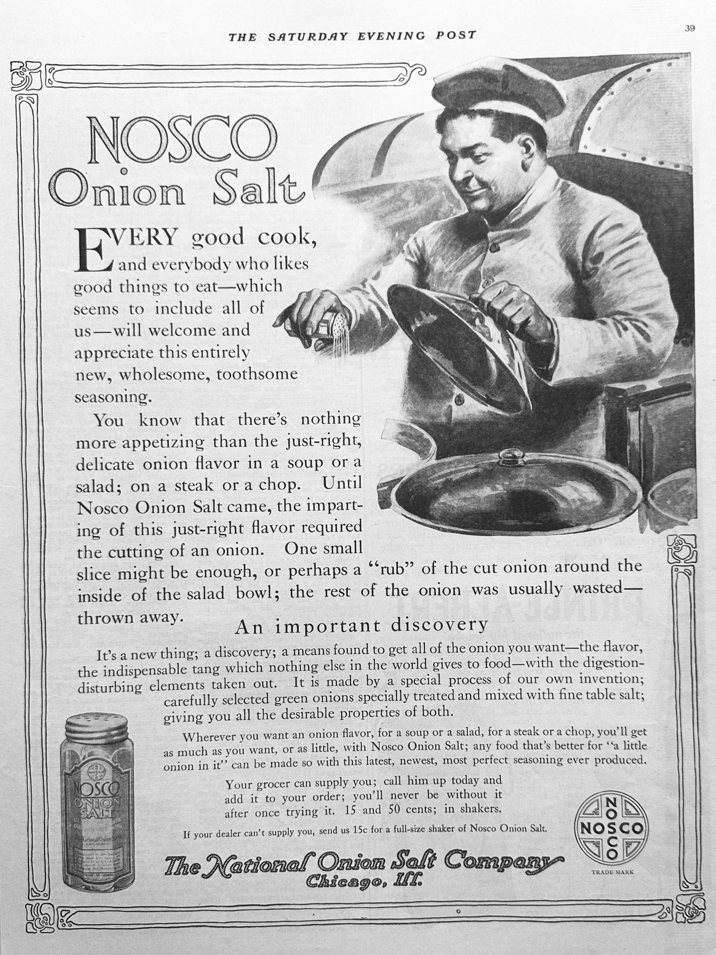 1913 Original NOSCO Onion Salt Ad #1778 - Chicago, IL