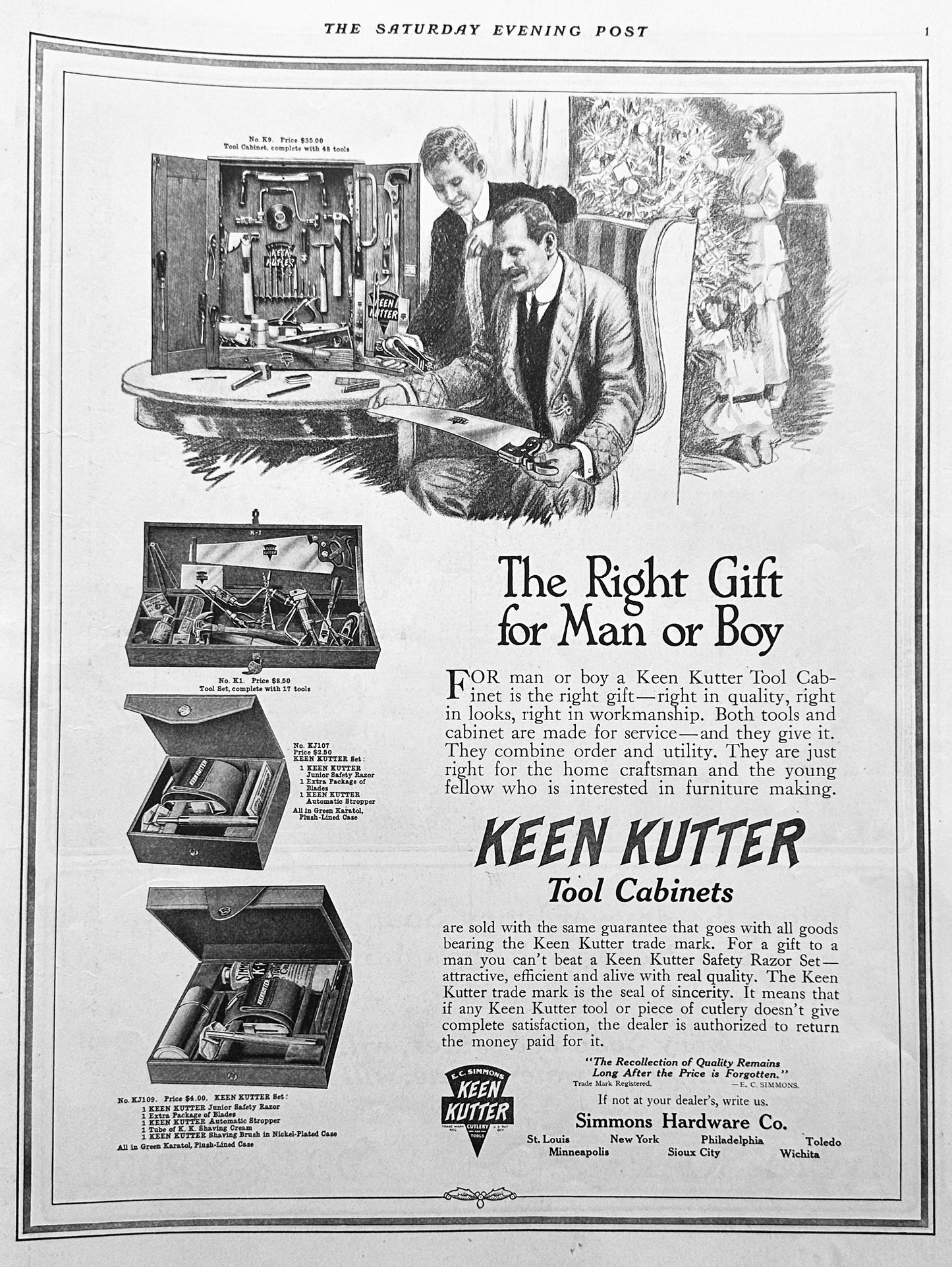 1914 - Early Antique Keen Kutter Tool Cabinets Ad #1811