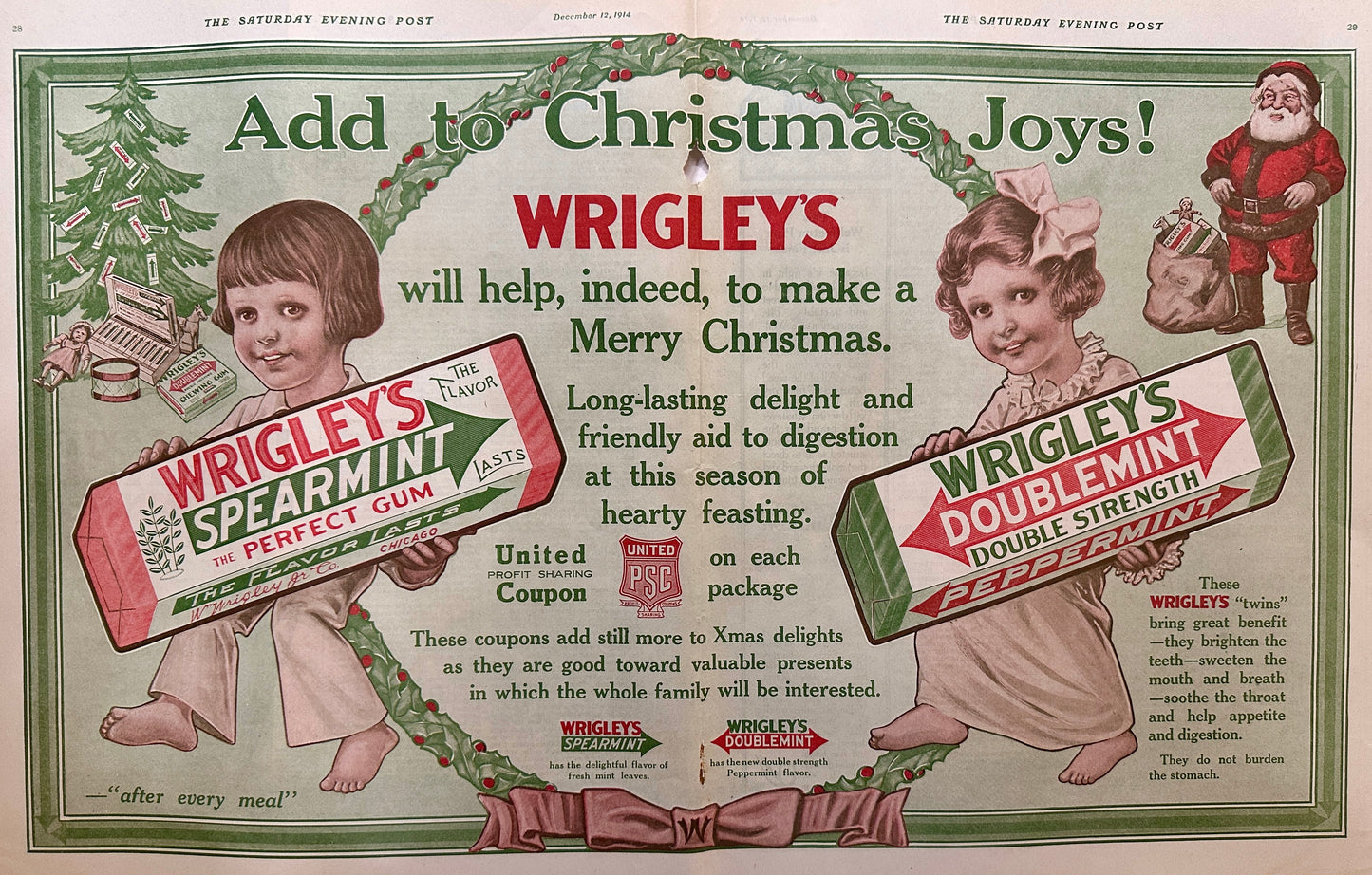 1914 Centerfold Wrigley's Doublemint Peppermint Flavor Chewing Gum Ad #1812