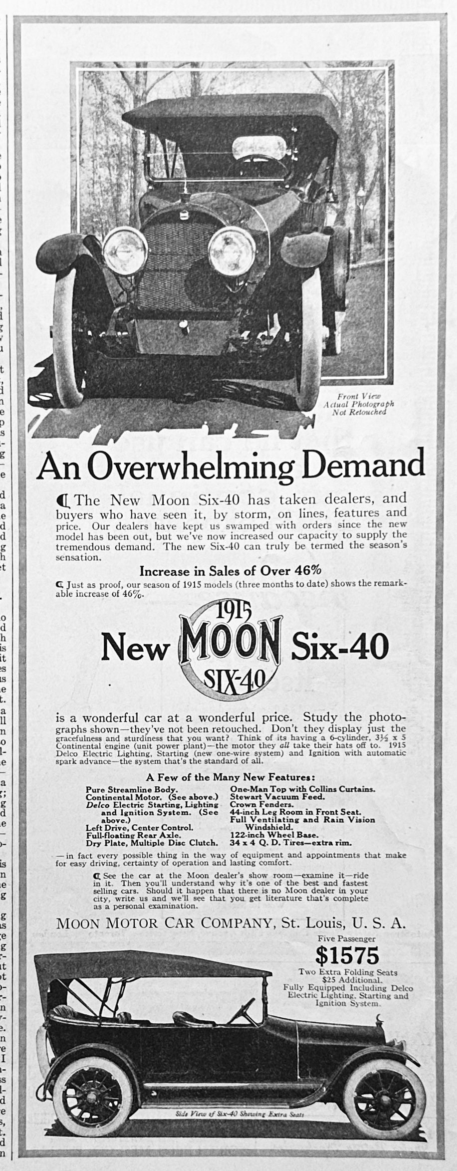 1914 - 1915 MOON SIX-40 Automobile Ad #1809 St. Louis
