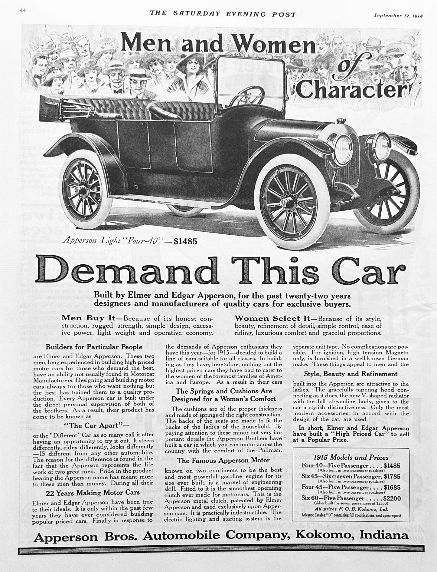 1914 Forgotten Auto Marque - Apperson Light Four-40 - Kokomo #1797