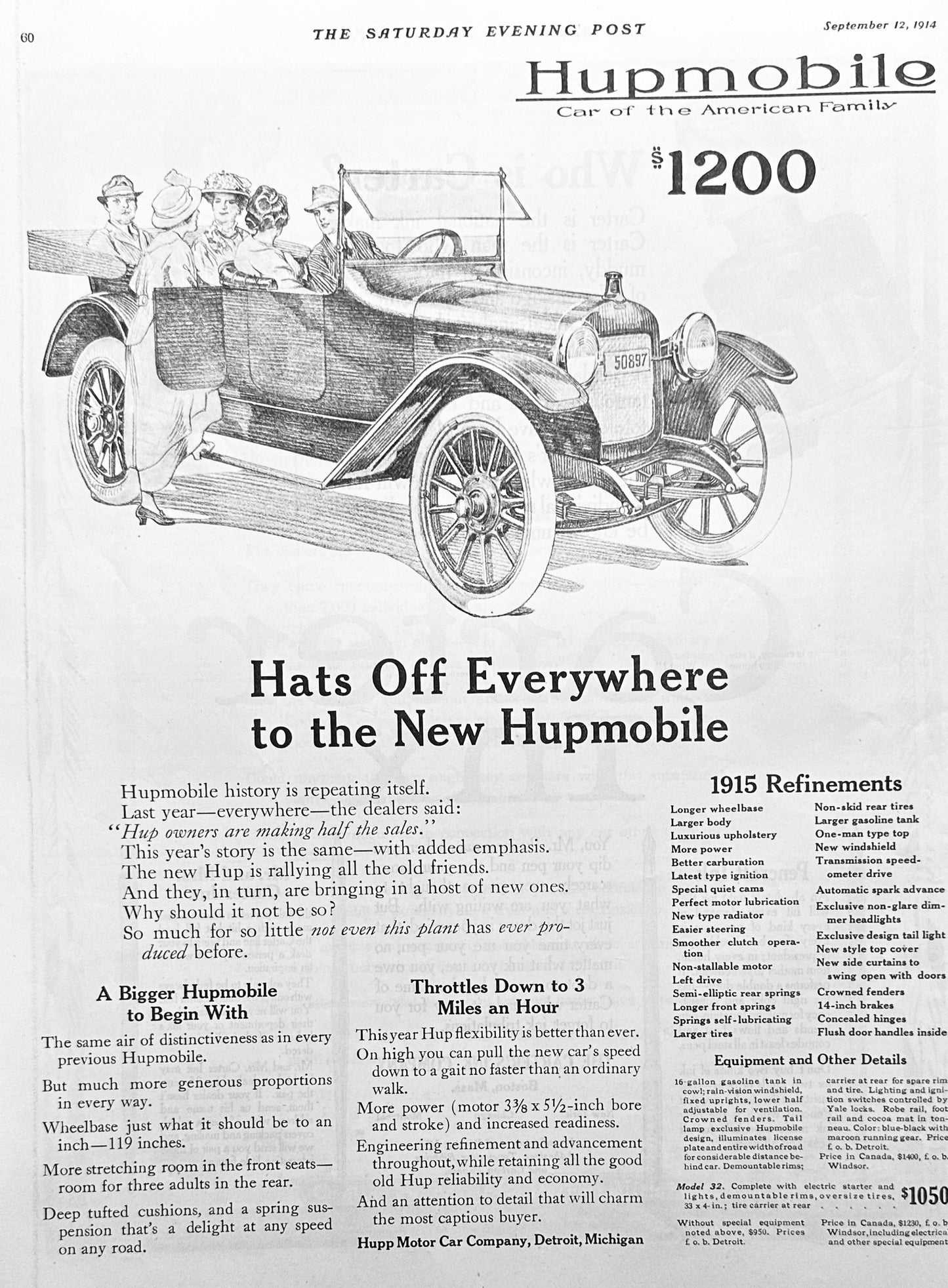 1914 Advertisement for the 1915 Hupmobile Refinements Ad # 1789