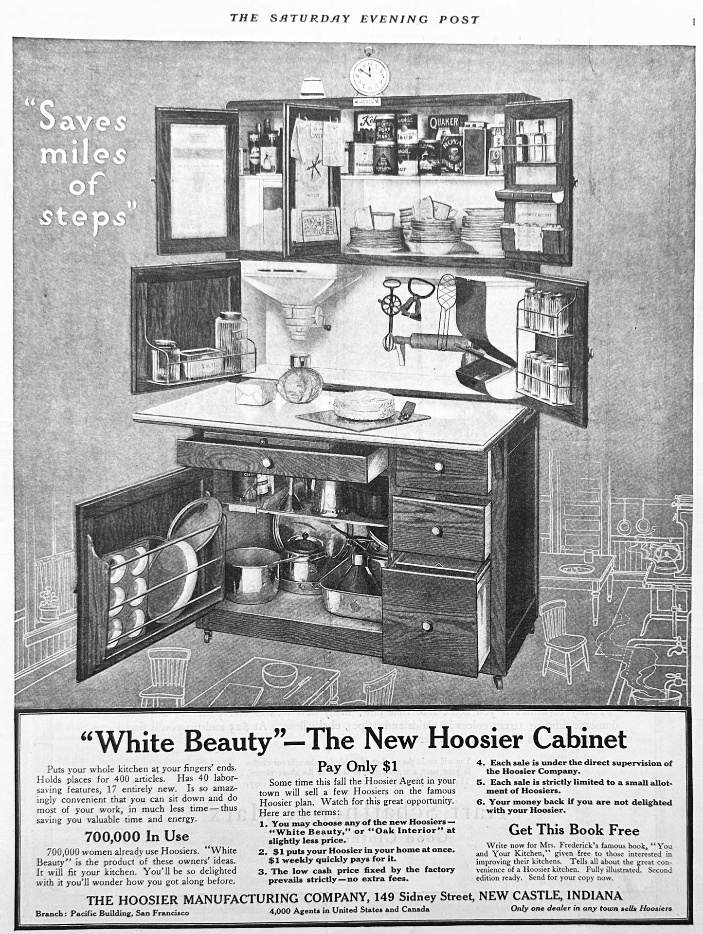 1914 "White Beauty" Hoosier Cabinet - New Castle IN Original Ad #1785