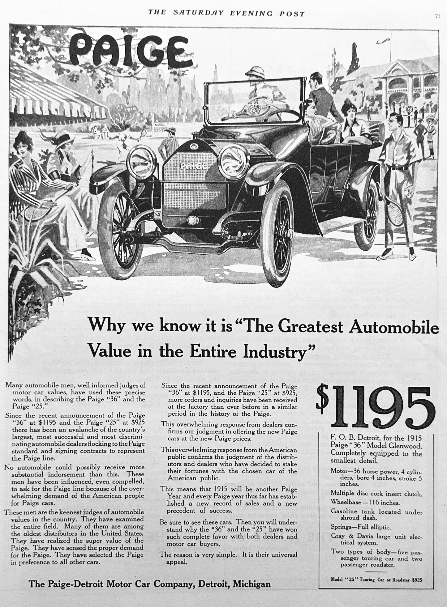 1914 Paige-Detroit Automobile Full Page Ad #1784